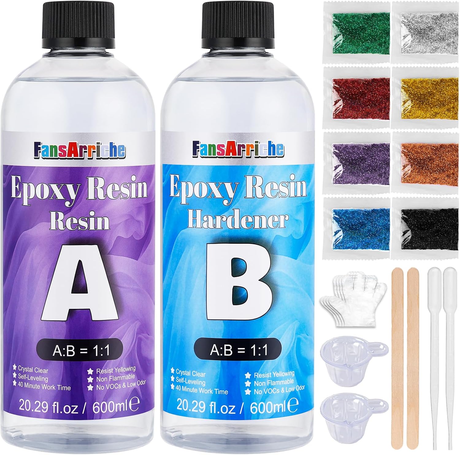Thumbnail 6 de FansArriche Epoxidharz-Set 1000 ml (klar, zum Gießen) mit Härter, Farbpäckchen & Zubehör