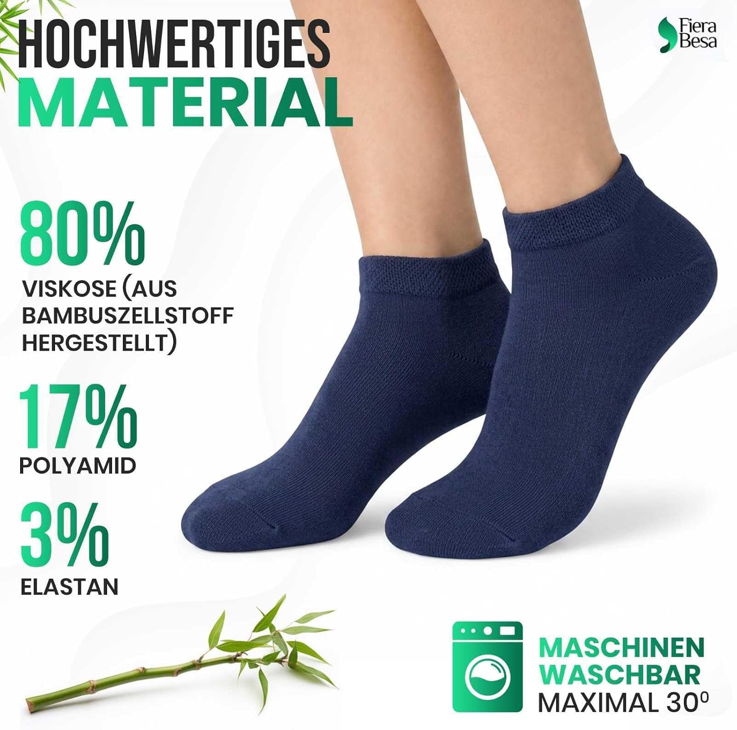 Thumbnail 3 de Fiera Besa FB-Uni-Bmb-Ptk Bamboo Trainer Socks, Short, Breathable, 5 Pairs