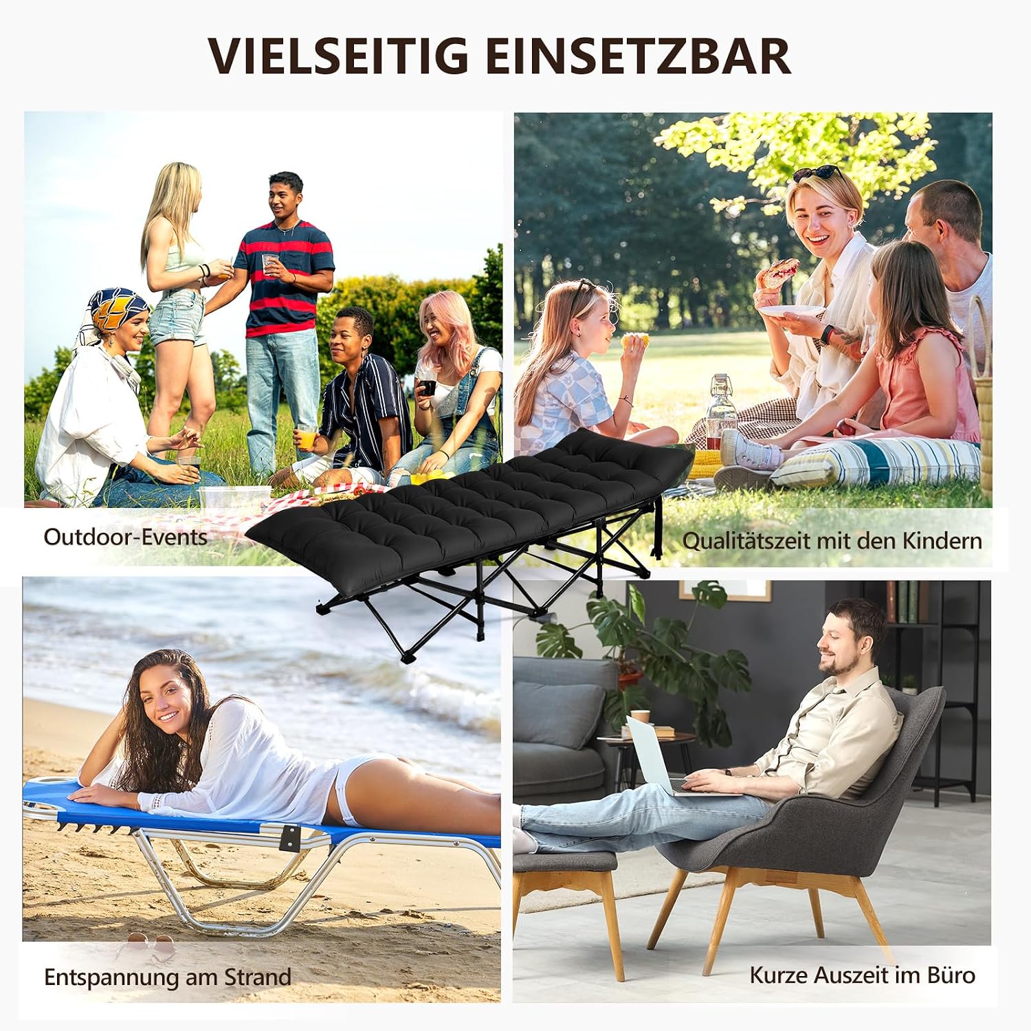 Thumbnail 6 de Bonnlo Feldbett klappbar mit Matratze – XXL Campingbett 190 x 71 x 36 cm, bis 150 kg, Schwarz