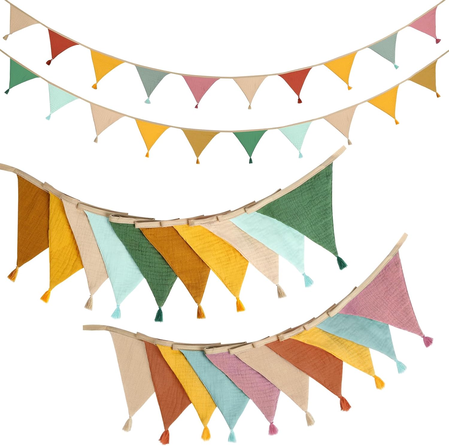 Detalle de Alaoo Fabric Triangle Bunting Banner (double-sided cotton, tassels) for birthdays, weddings & baby showers