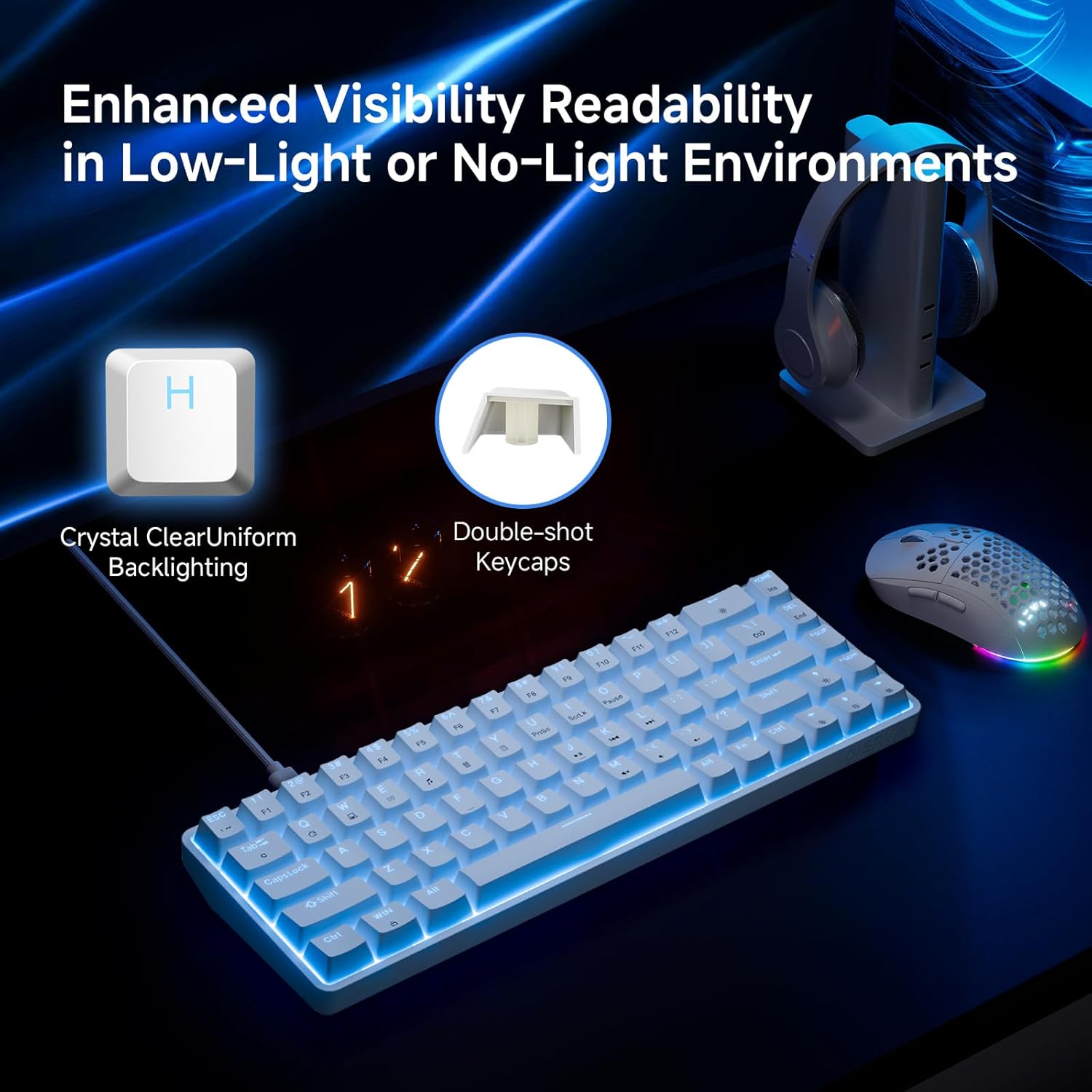 Thumbnail 5 de Dierya T68SE – Clavier gamer mécanique 60% câblé à switches rouges, rétroéclairage LED fixe (T68SE)