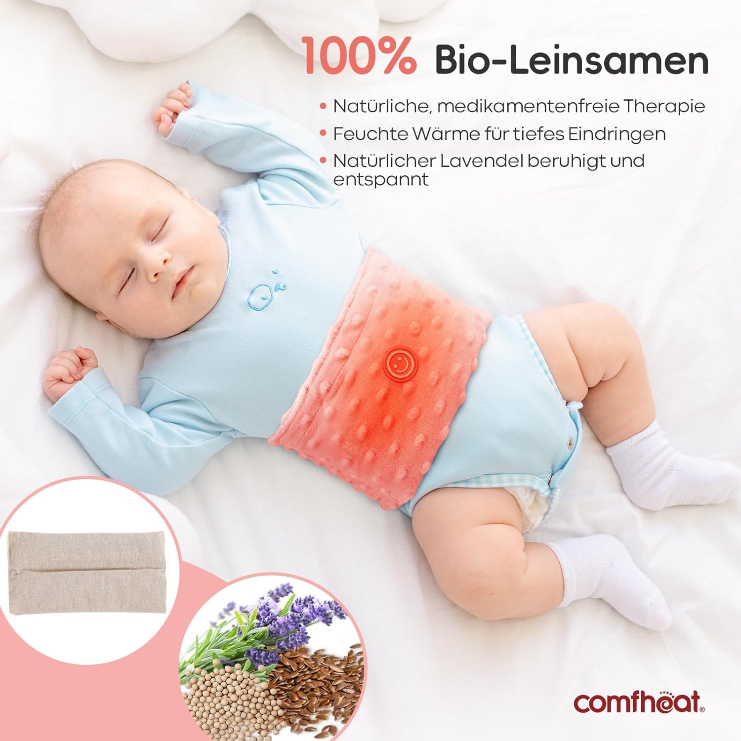 Thumbnail 3 de comfheat Koliken- & Gas-Entlastungstummy-Wrap für Babys (0–3 Jahre) – beheizter Babybauchgürtel in Rosa