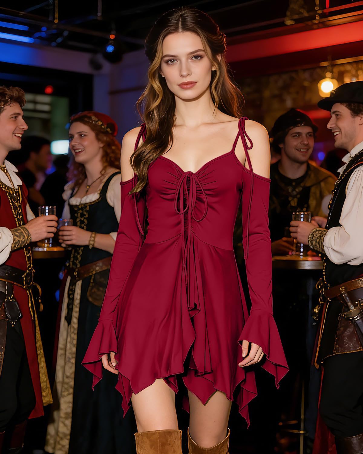 Detalle 2 de Joukavor Renaissance Fairy Dress, Polyester-Spandex Blend
