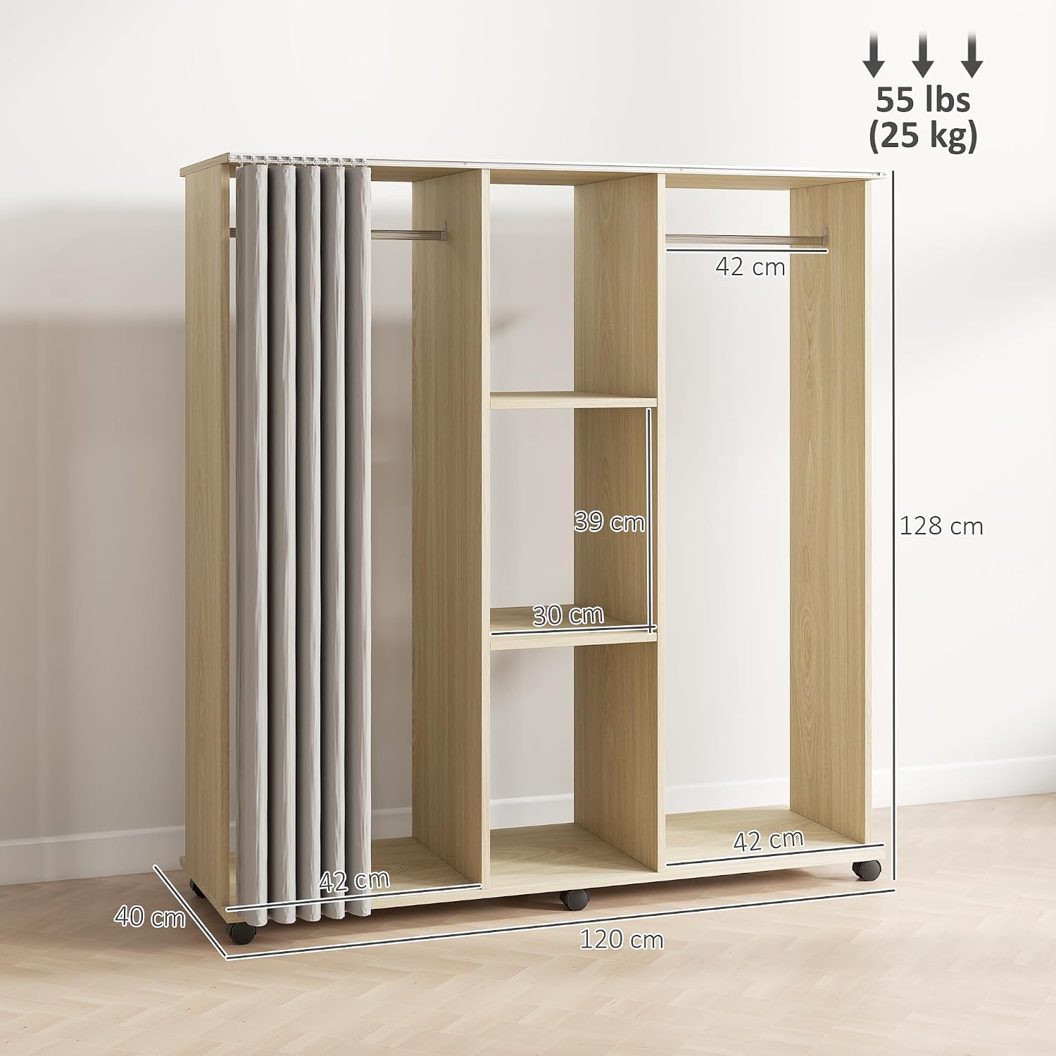 Detalle de HOMCOM Armoire penderie 120 x 40 x 128 cm