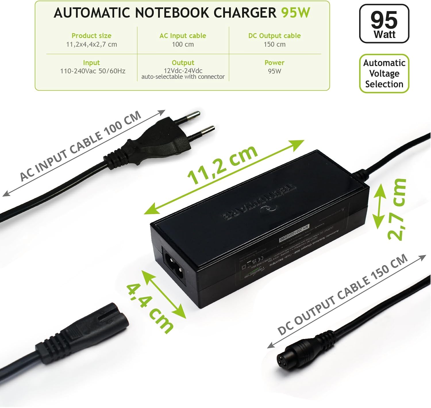 Thumbnail 2 de Tecnoware Power Systems caricatore universale 95W per notebook con 10 connettori (protezione contro sbalzi), nero