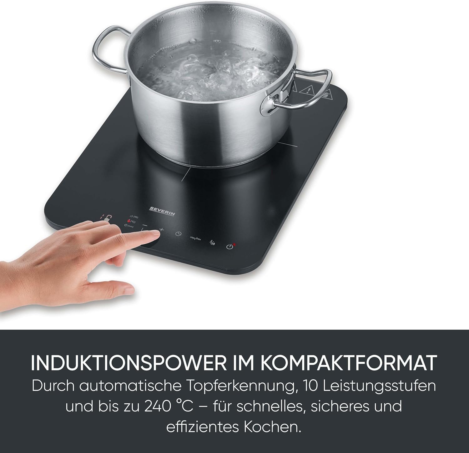Detalle de Severin Induktionskochplatte KP 1032 – matte Glaskeramik, 2000 W, 10 Leistungsstufen