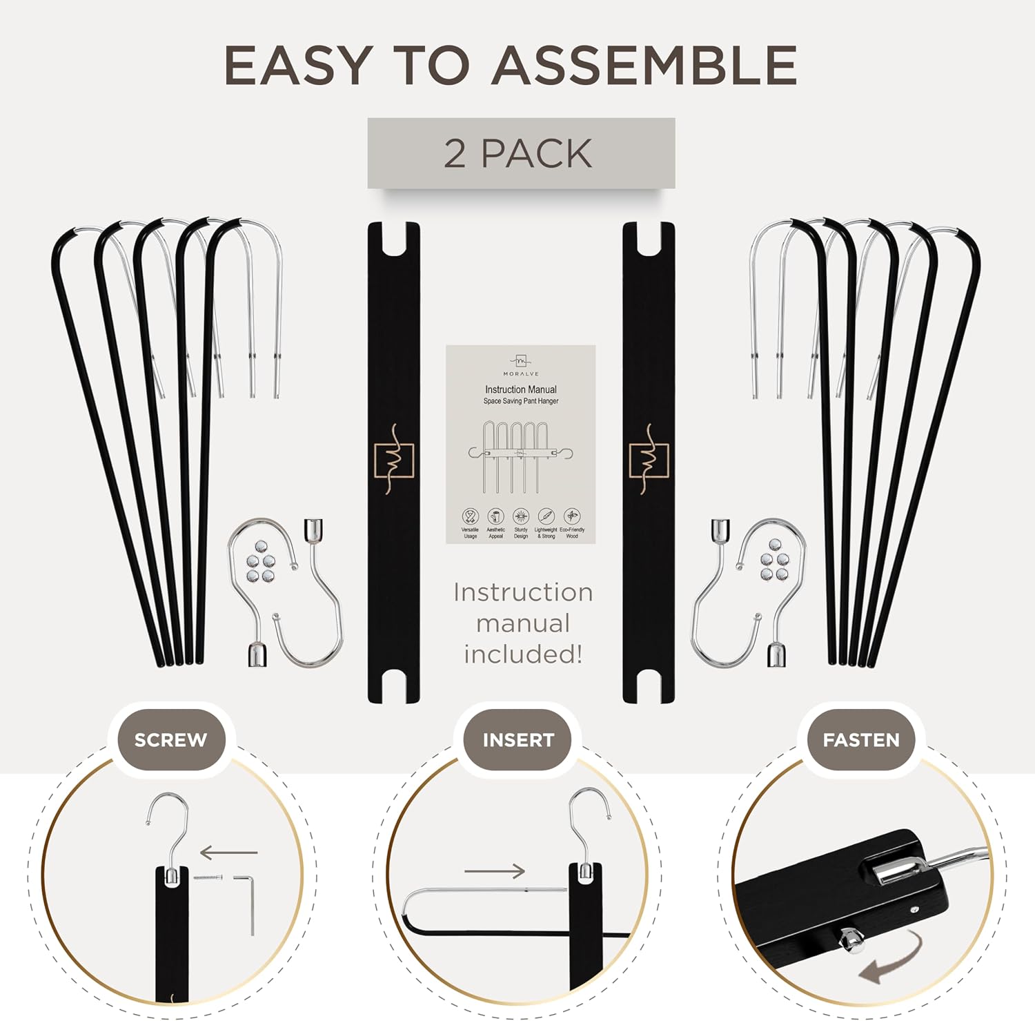 Thumbnail 6 de MORALVE Space-Saving Pants Hangers, 2-Pack Beechwood with 360° Swivel Hook