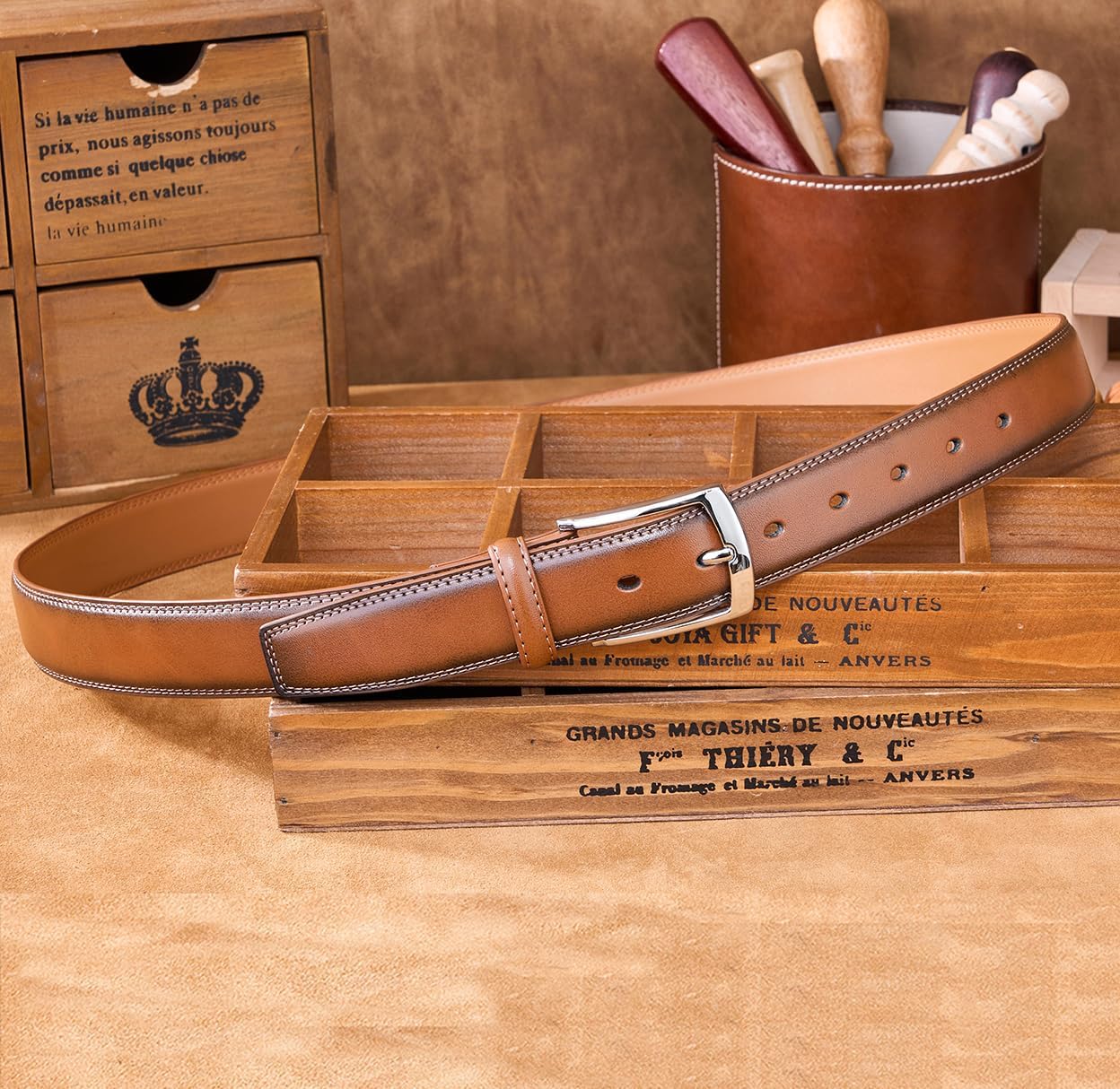 Detalle 2 de VRLEGEND ceinture en cuir 3,5 cm