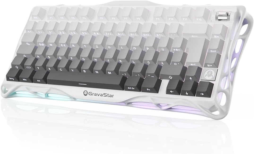 Detalle de GravaStar Mercury K1 75% mechanische Gaming-Tastatur (QWERTZ, DE) – Tri-Mode, Hot-Swap, Magnesium-Exoskelett, RGB-Gradient