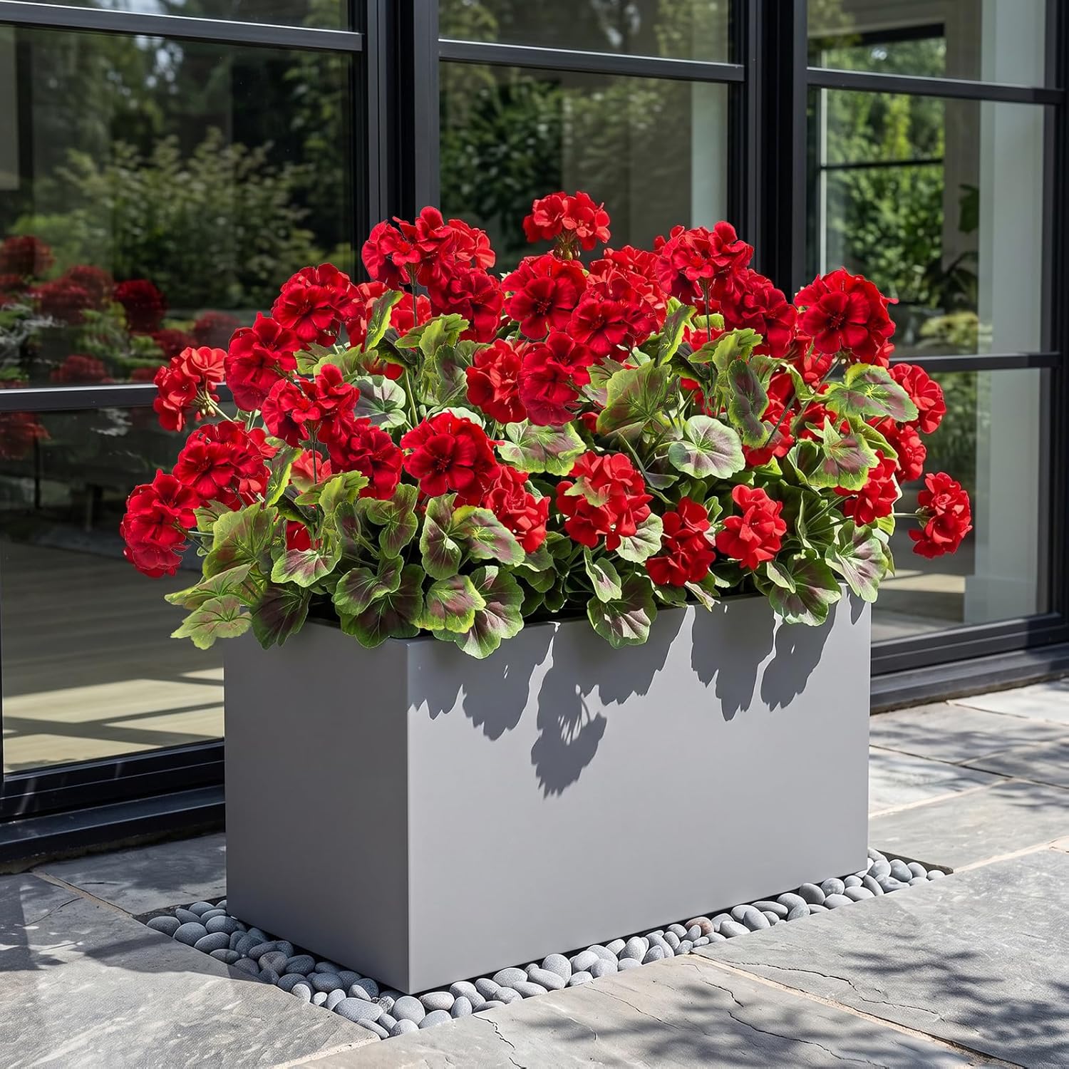 Detalle de Lovemoon 8-Piece Artificial Geranium Set (Red) for Indoor & Outdoor Decor