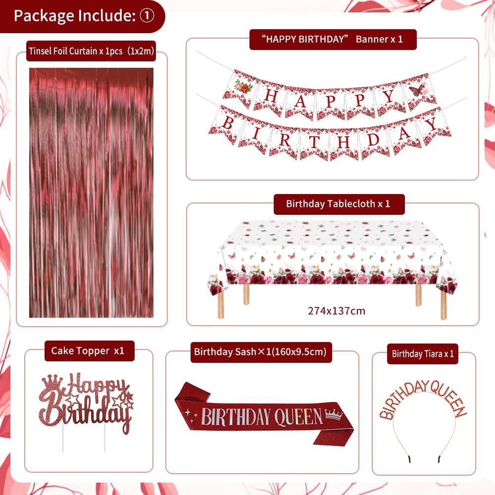 Detalle de Burgundy Rose Gold Birthday Decorations Set 🎉