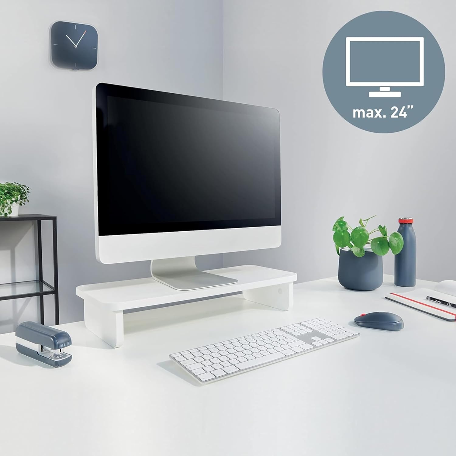 Thumbnail 1 de Leitz Support Ergo pour Moniteur PC/Portable — Rehausseur ergonomique jusqu’à 24" (20 kg) et rangement clavier, Blanc 64340001