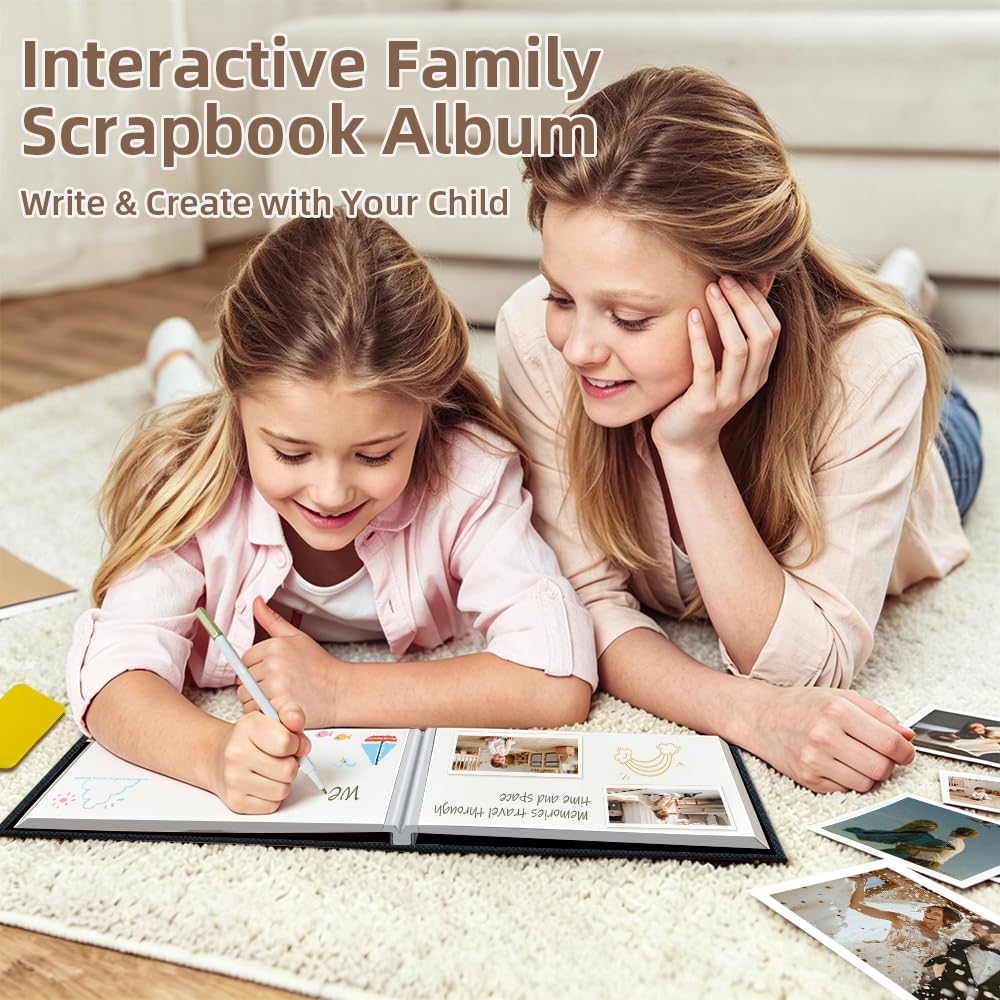 Thumbnail 1 de popotop Linen Self Adhesive Photo Album – 40 Pages, 6x4/5x7/8x10, Archival Linen Scrapbook with Scraper and Metallic Pen