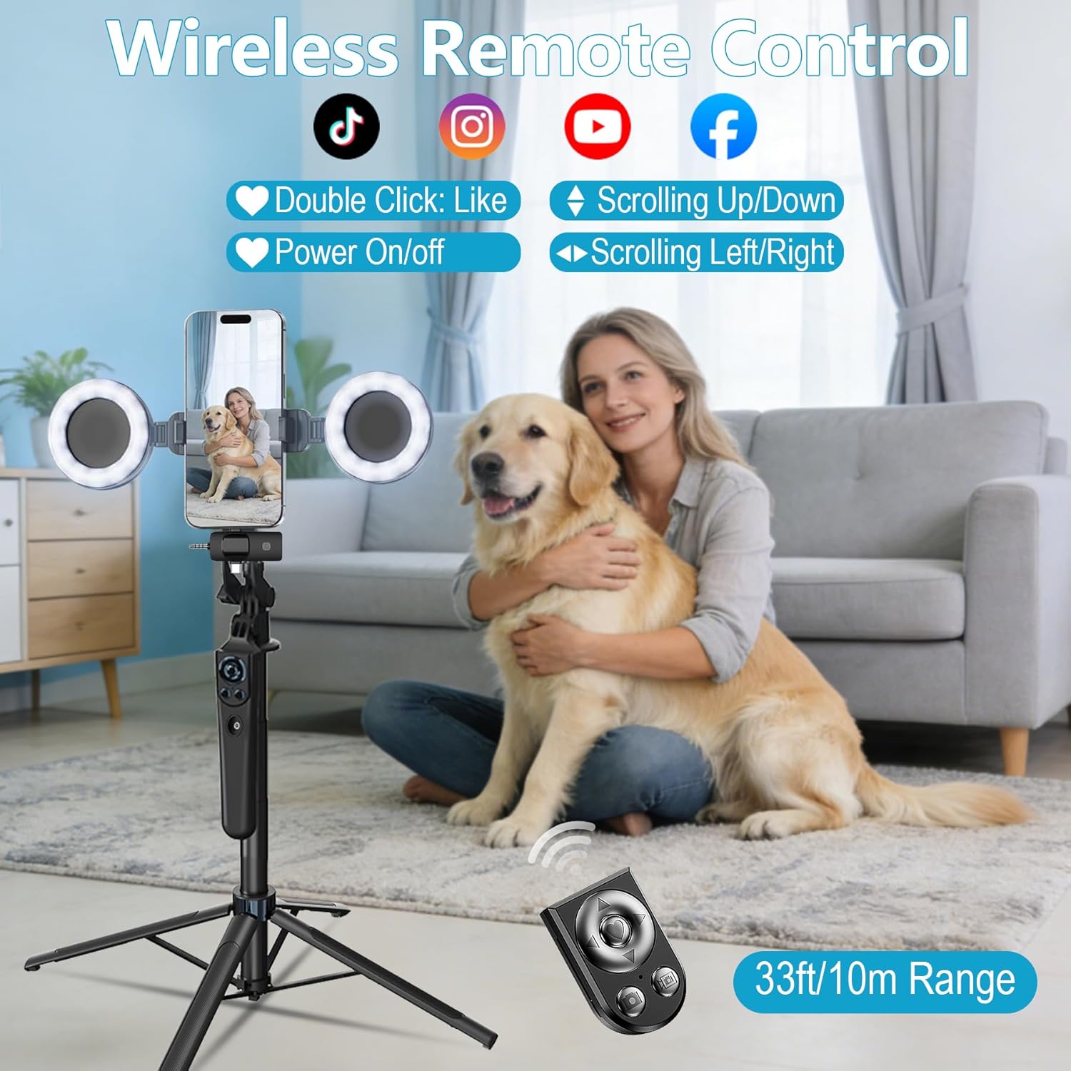 Detalle 2 de DMYWB ZH0003-A1 Vlogging Kit with 71-Inch Tracking Tripod, 2 Lights & 2 Mics