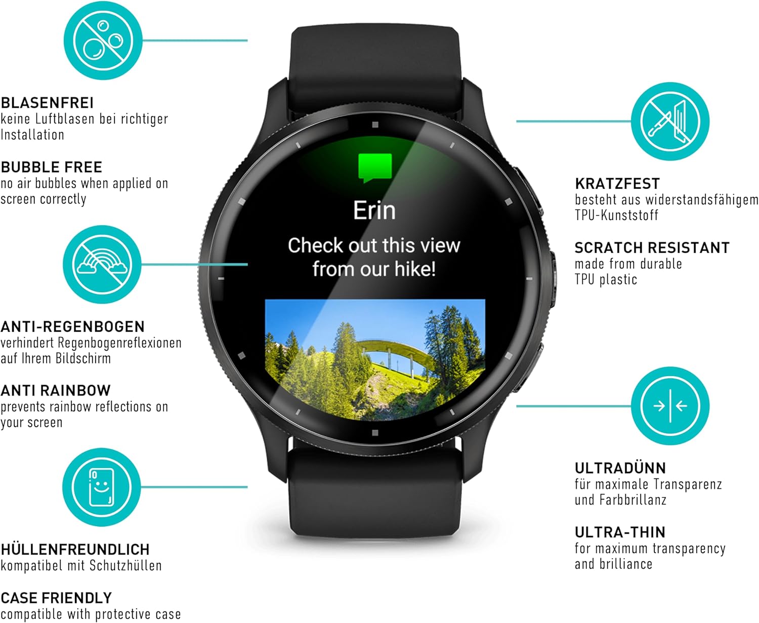 Detalle 1 de SmarTect 3Pack_TPU_Garmin_Venu_3_1 TPU Screen Protector for Garmin Venu 3, 3-Pack
