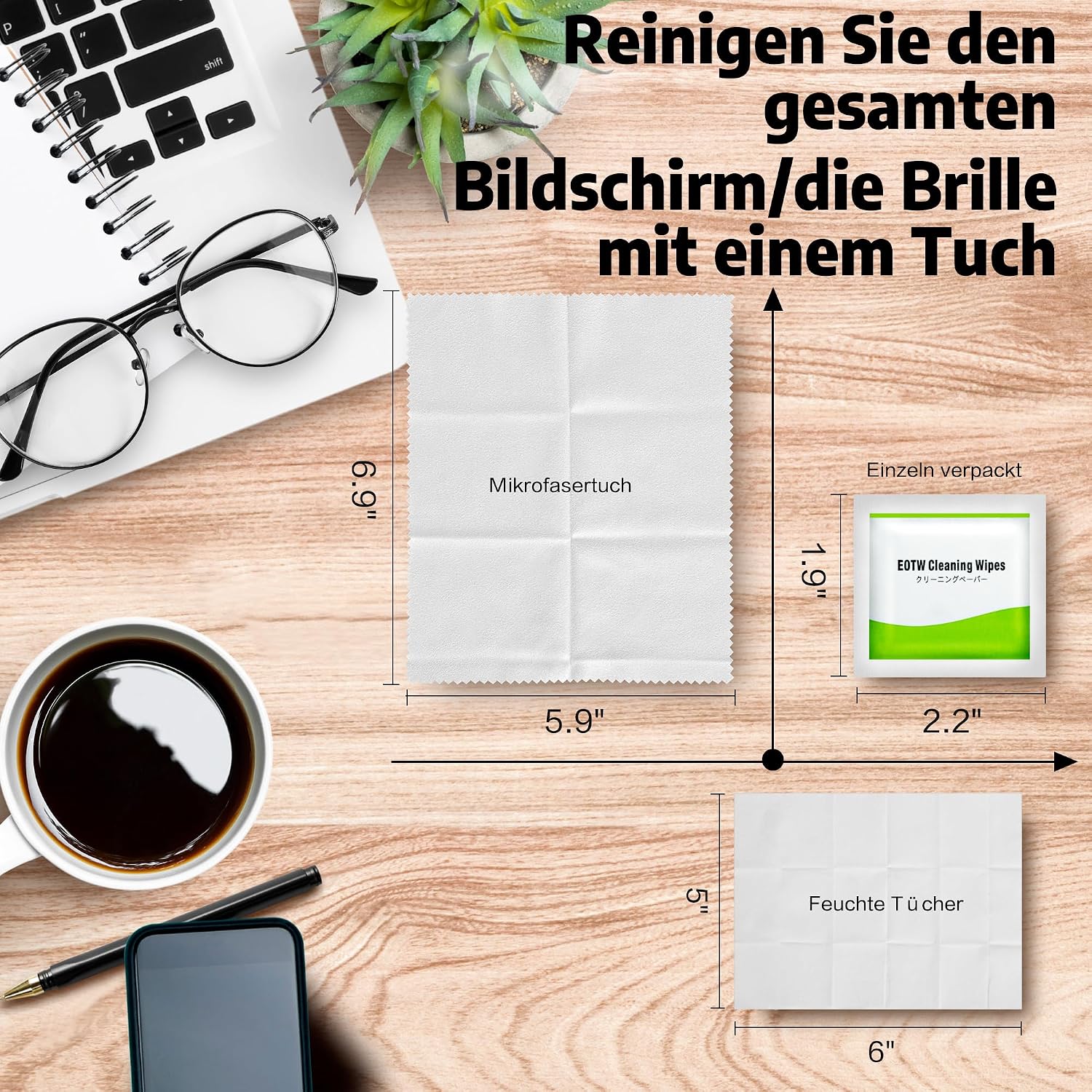 Thumbnail 4 de Bildschirm Reinigungstücher Brillenputztücher 60 Stück