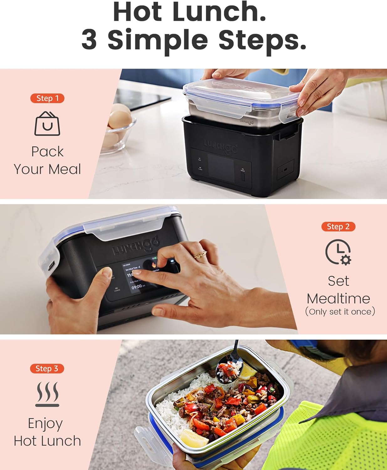 Thumbnail 4 de LunchGO G1 Cordless Electric Heated Lunch Box — 5-Cup Capacity, 74Wh Battery, Scheduled Heating