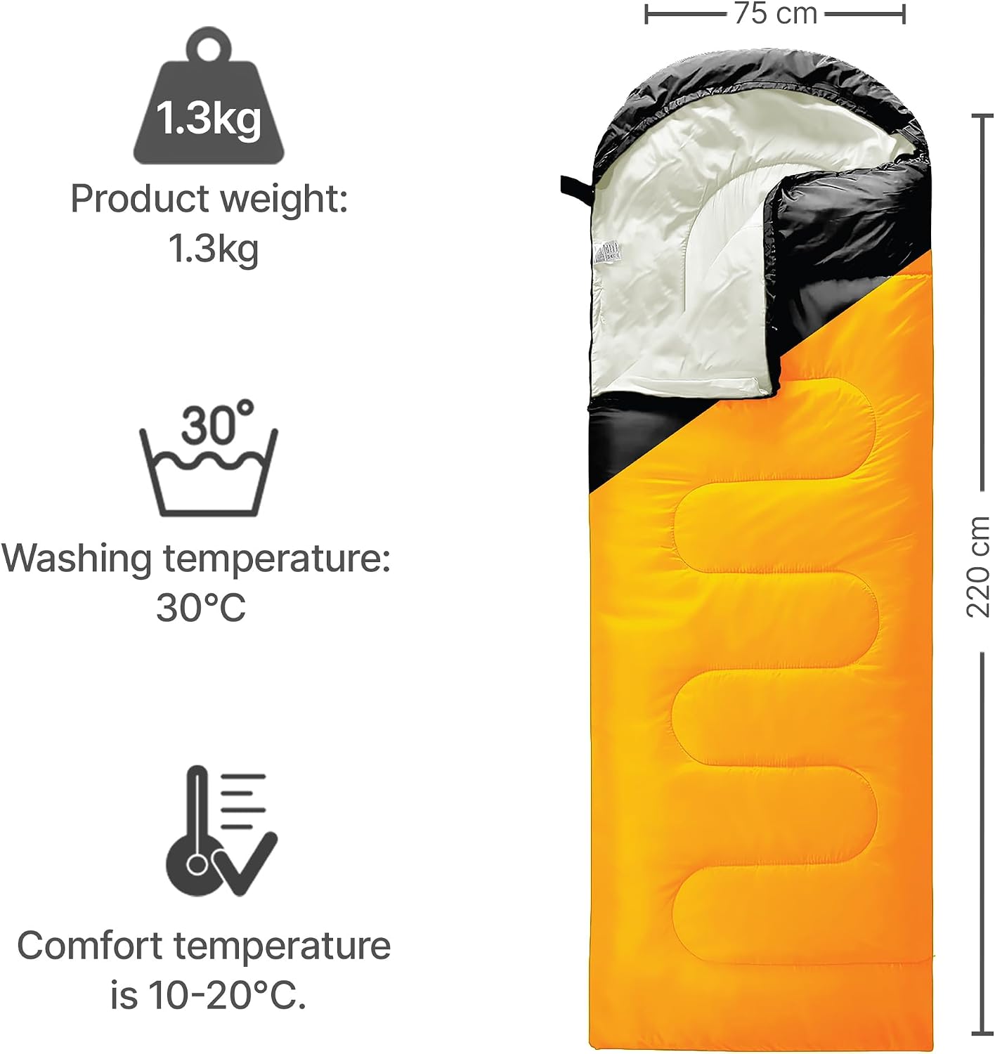 Detalle de Azark - Sac de couchage léger 4 saisons, 220 x 75 cm, 1,3 kg, imperméable et lavable en machine