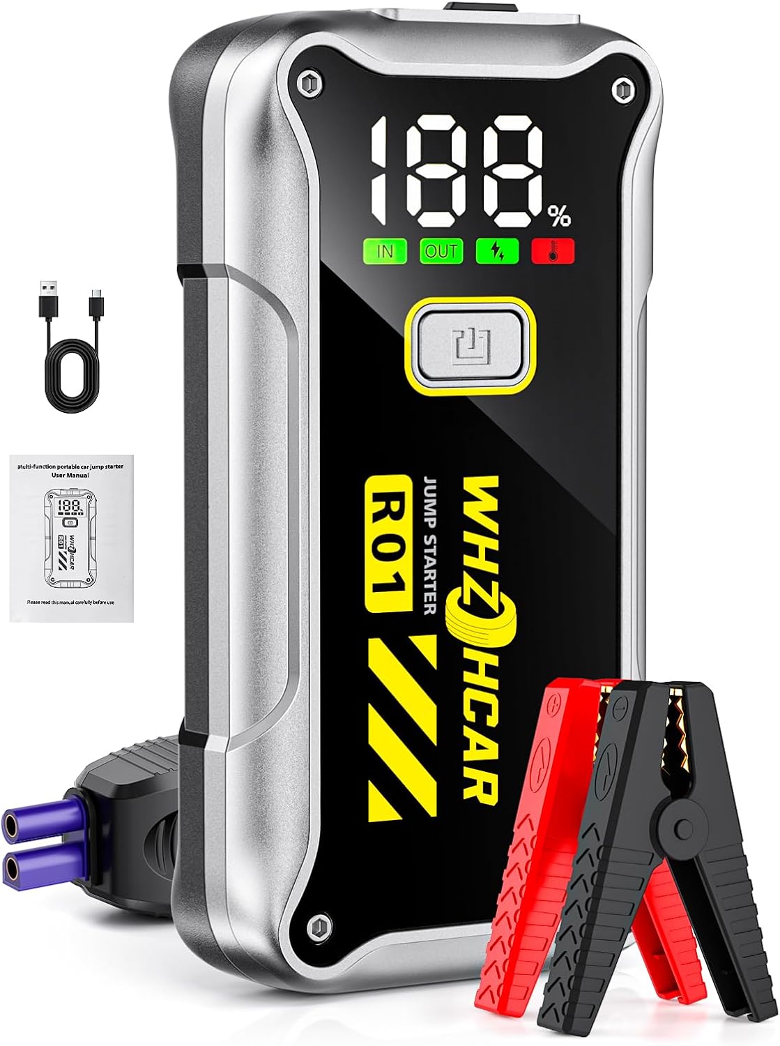 Detalle de Starthilfe Powerbank 4000A Tragbare Auto-Starthilfe 12V mit LCD-Display & LED-Licht