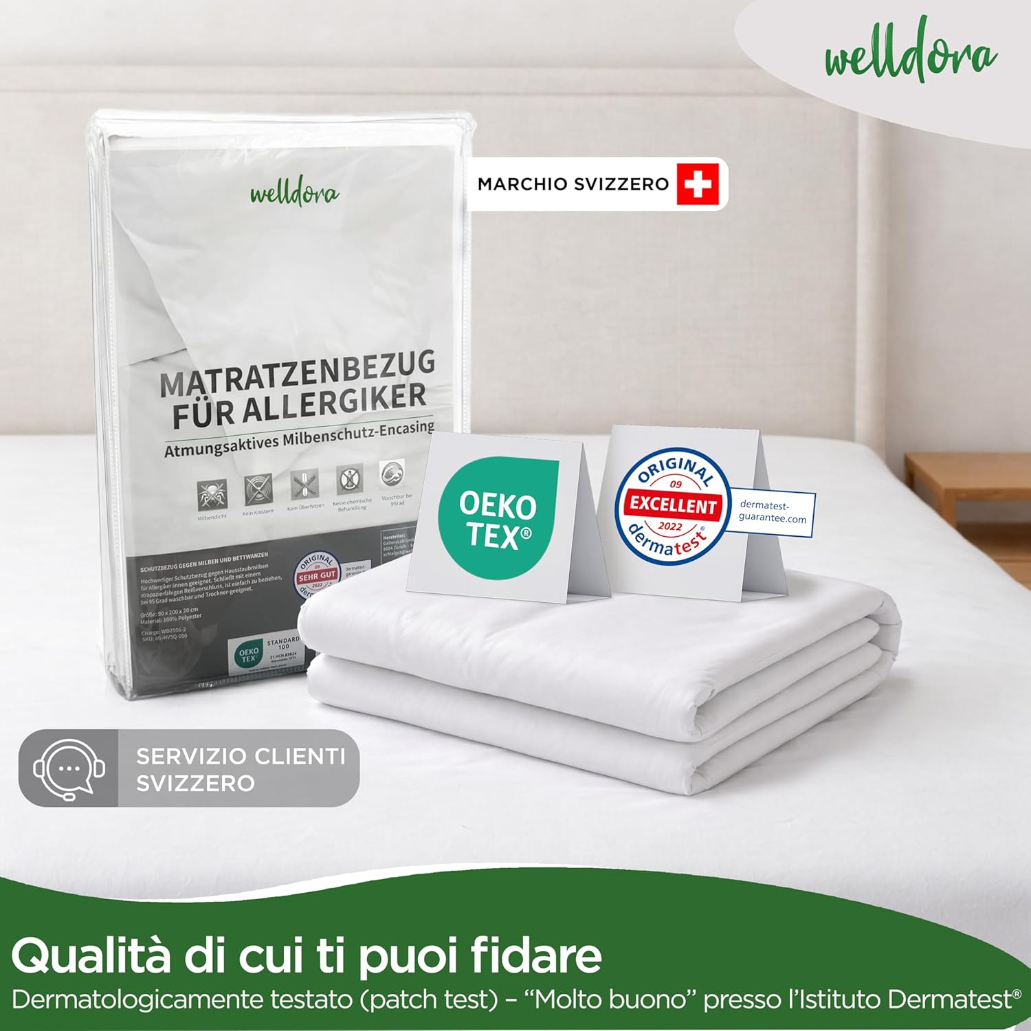 Thumbnail 6 de Welldora Coprimaterasso Antiacaro Premium – Copri Materasso Anallergico con Cerniera 90x200x20 cm