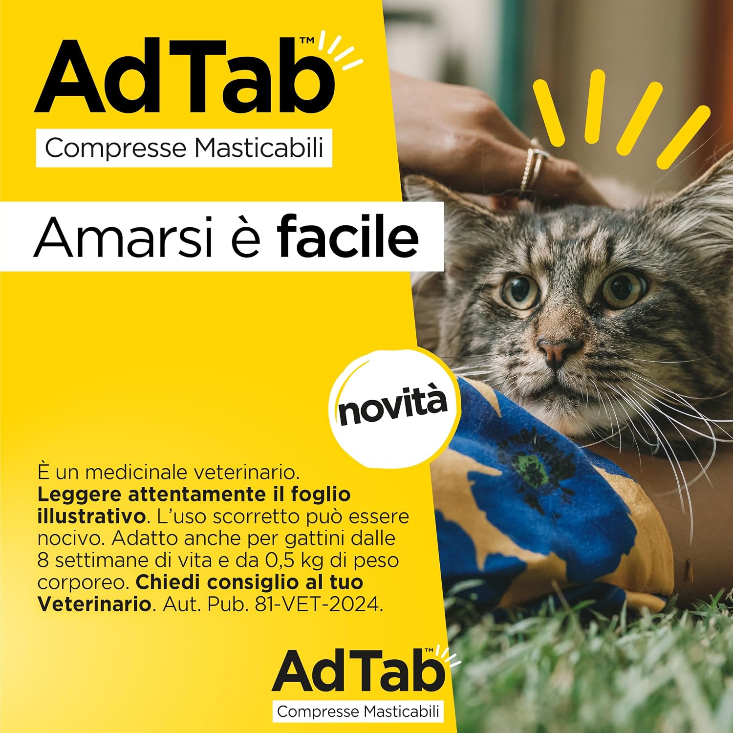 Detalle de AdTab Compresse Masticabili per Gatti da 2,0–8,0 kg – 3 Compresse: sollievo rapido da pulci e zecche