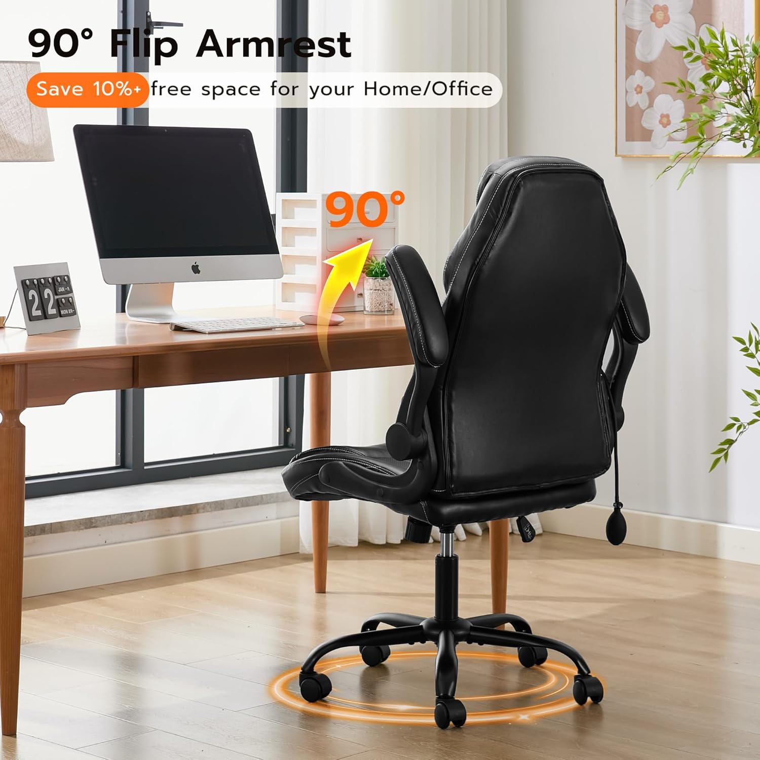 Thumbnail 5 de Ylzyxal Office Desk Chair with Adjustable Air Lumbar, Flip-Up Arms, and 360° Swivel Wheels