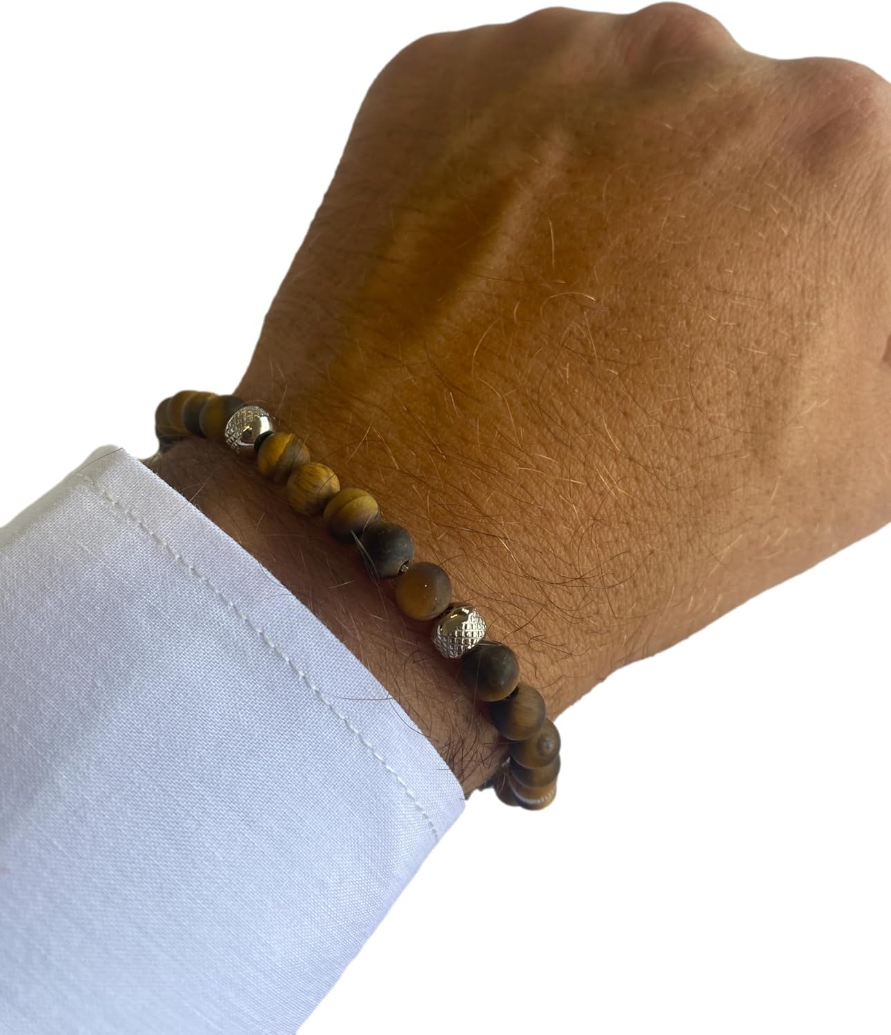Thumbnail 1 de 10:10 Bracciale con pietre naturali occhio di tigre frost 6 mm – inox italiano