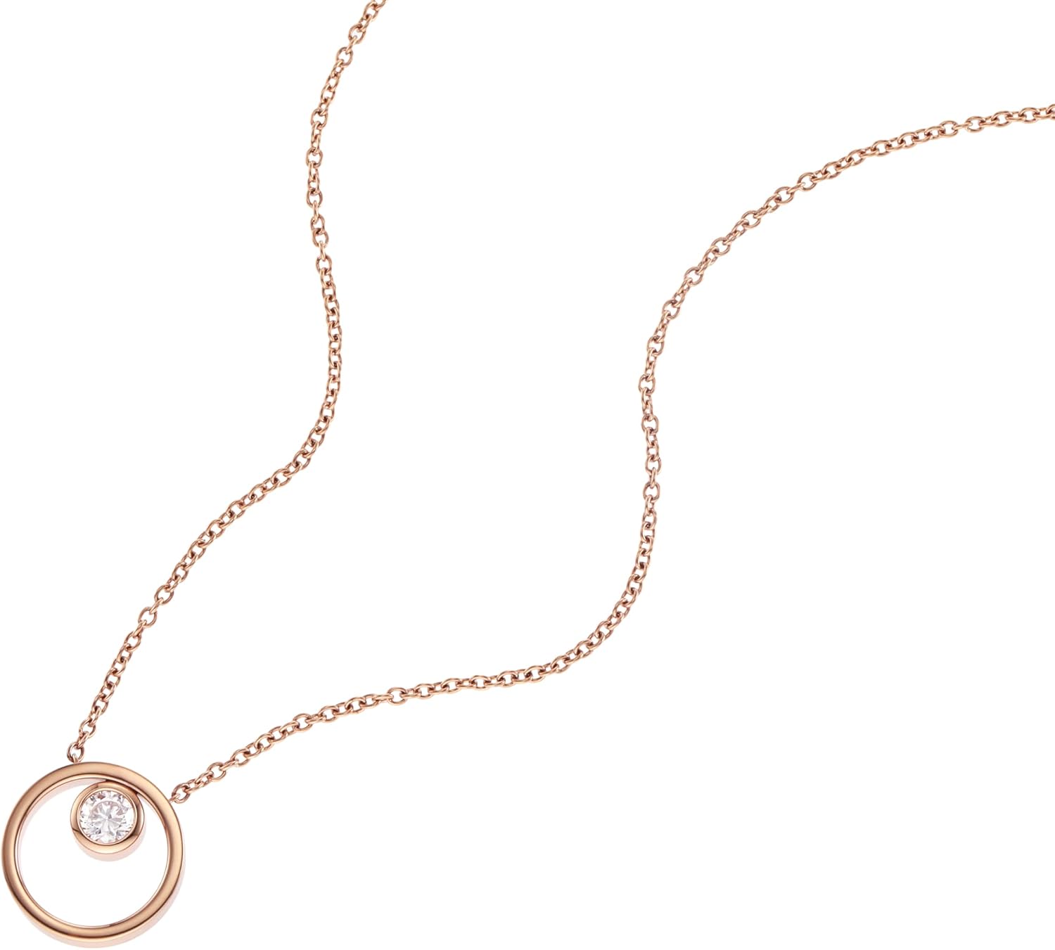 Detalle de Skagen Damen Halskette Edelstahl Roségold gebürstet mit Karabinerverschluss – Rondeller Anhänger 14,6 x 14,6 mm