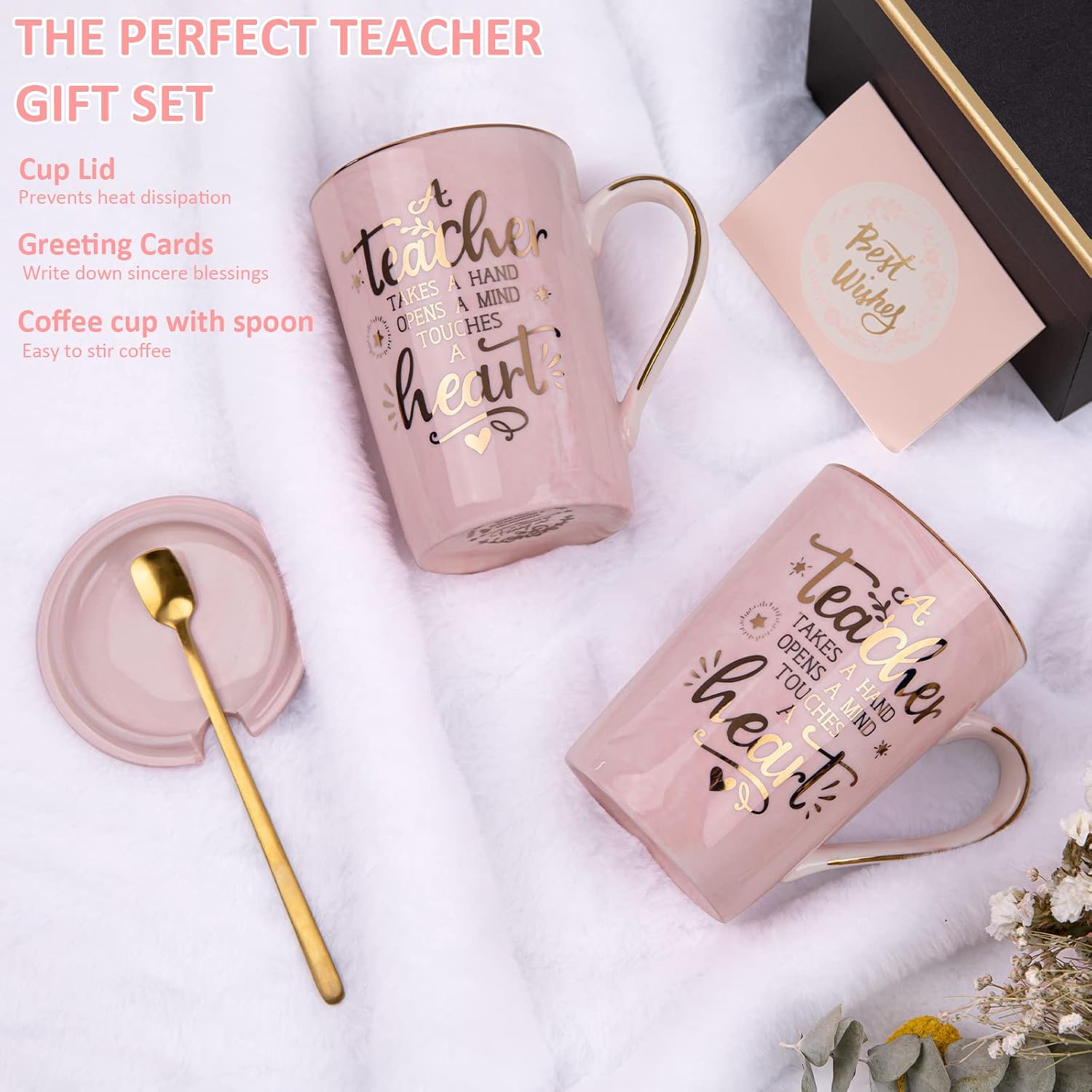 Thumbnail 3 de Pink Marble 14 oz Teacher Appreciation Mug Gift Set for Women (Includes Lid, Spoon & Card)