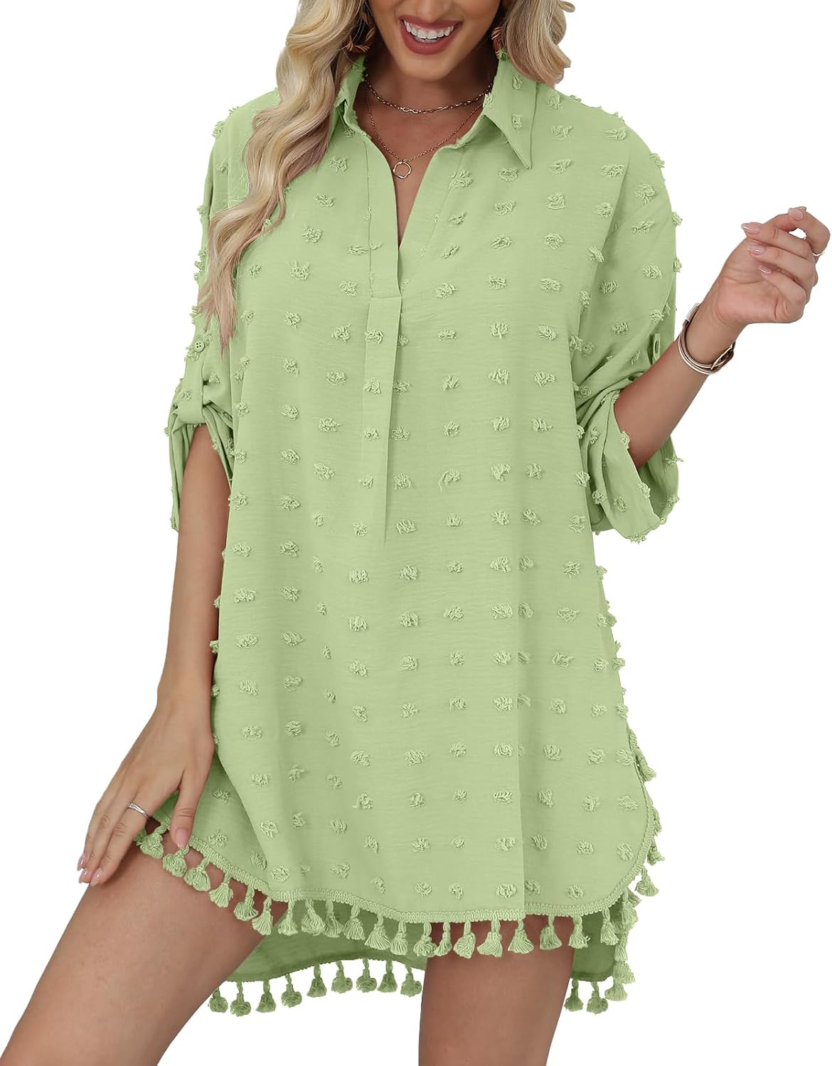 Detalle de Yincro Swim Cover-Up Shirt Dress with Swiss Dots
