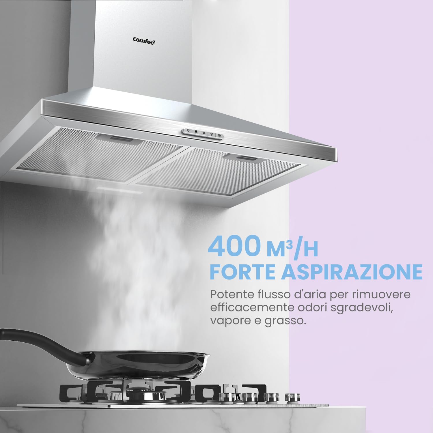 Detalle 2 de COMFEE' PYRA17SS-60 Cappa aspirante 400 m³/h