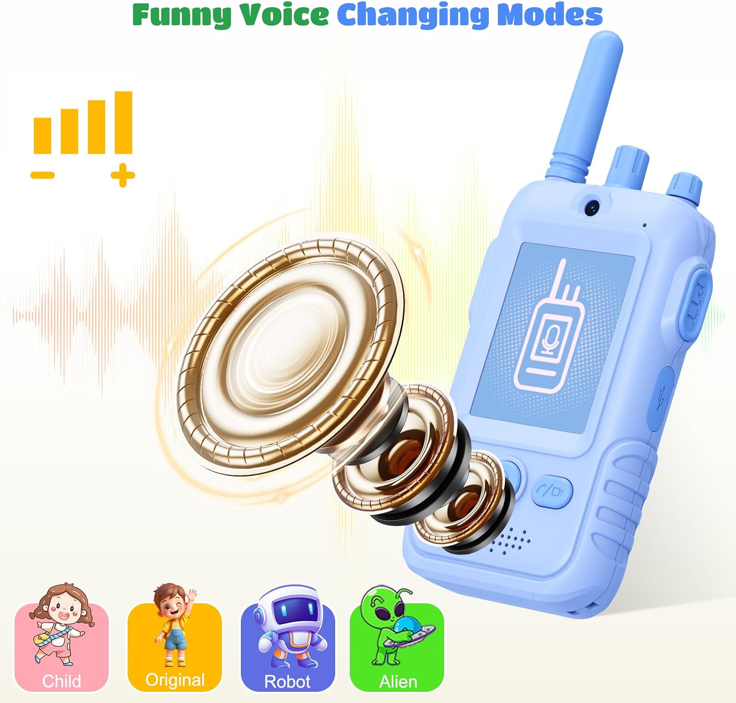 Detalle de GREENKINDER Video Walkie Talkie für Kinder mit Kamera (Sprechen & Sehen gleichzeitig) – 2er-Set, aufladbar, mit Gürtelclip & Taschenlampe