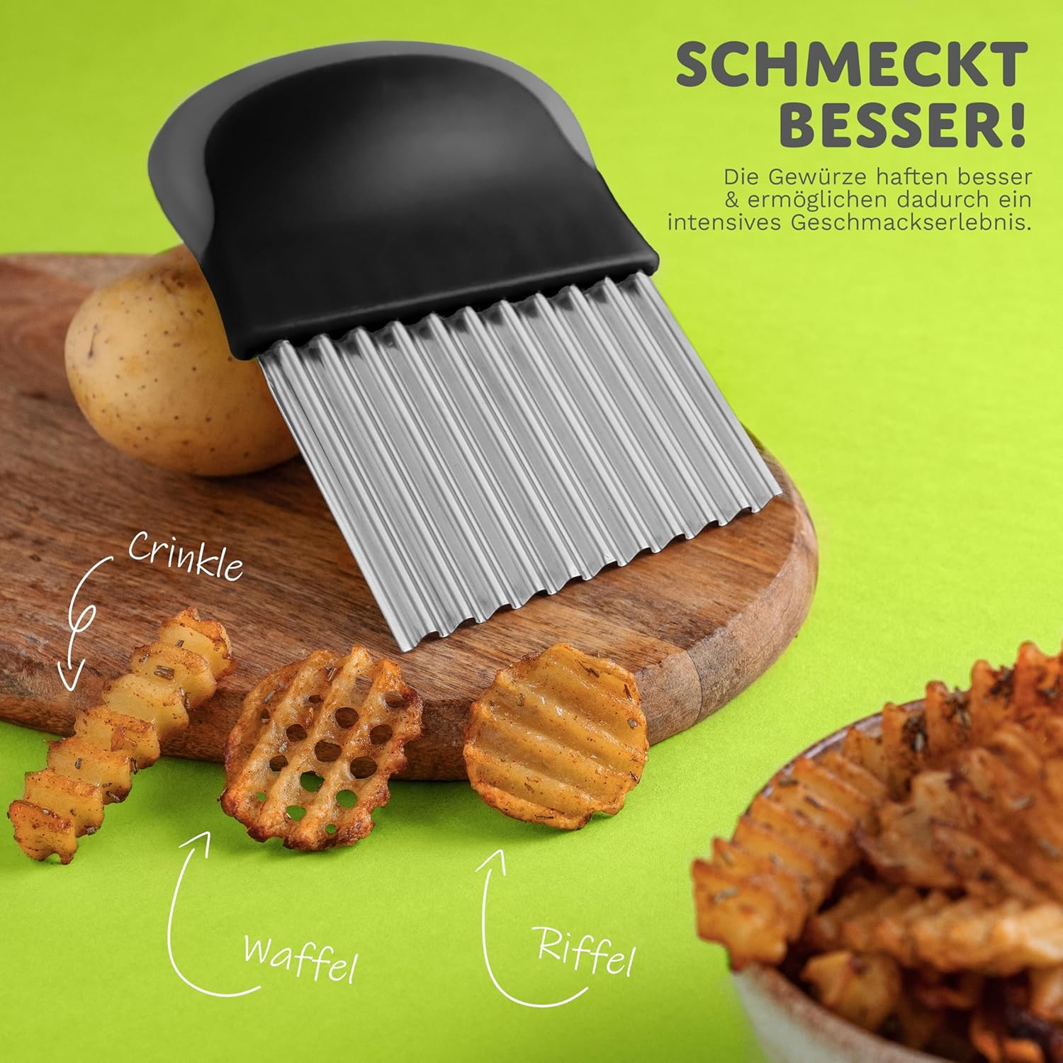 Thumbnail 6 de Villkin Wellenschneider aus Edelstahl – spülmaschinengeeignet, ergonomischer Griff (1x Schwarz-Grau)