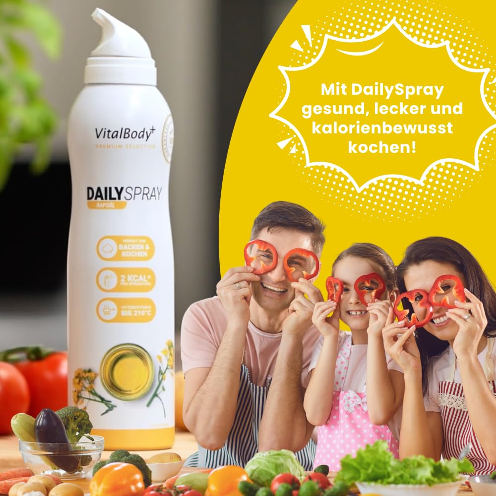 Thumbnail 6 de VitalBody+ DailySpray 4er Pack – Rapsölspray zum Braten, Grillen & Backen (2 kcal pro Sprühstoß, 800 Portionen pro Flasche, laborgeprüft)