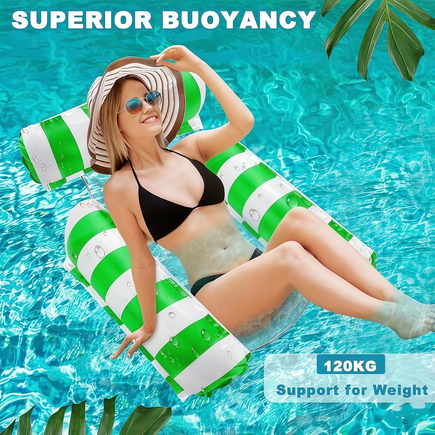 Thumbnail 5 de 3-Pack Inflatable Pool Floats (300 lb Capacity) with 4-in-1 Water Hammock – Lounge, Sit, Drift, and Exercise