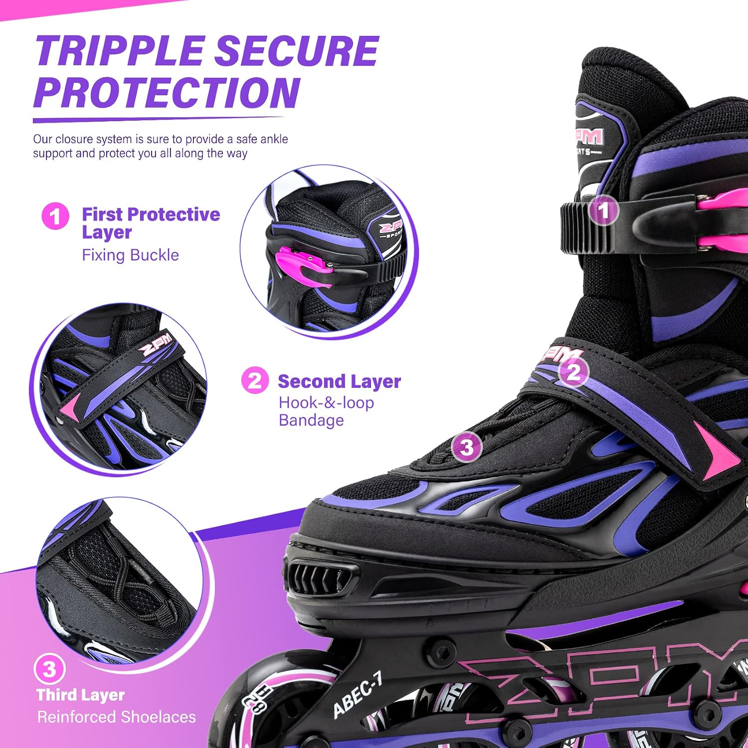 Detalle de 2PM SPORTS Inline Skates with Reinforced Aluminum Frame