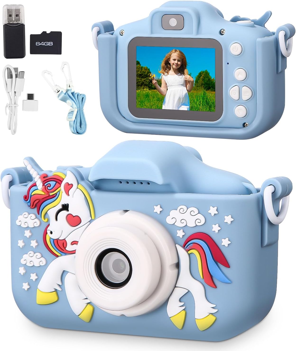 Detalle de Azyvum kindercamera met 1080p-video, dubbele lens en 64 GB-kaart
