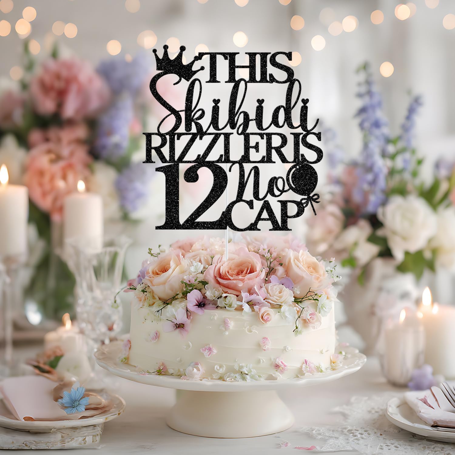 Detalle de 12th Birthday Cake Topper, Black Glitter