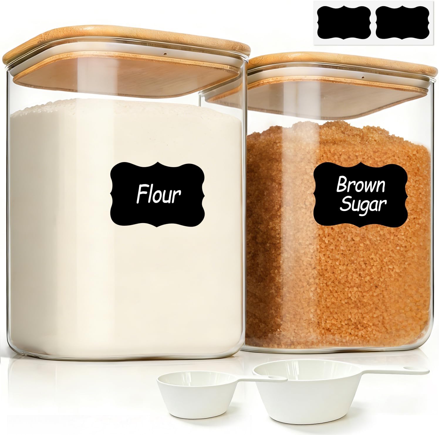 Detalle de ComSaf 4 Qt Glass Storage Containers, Set of 2 with Bamboo Lids