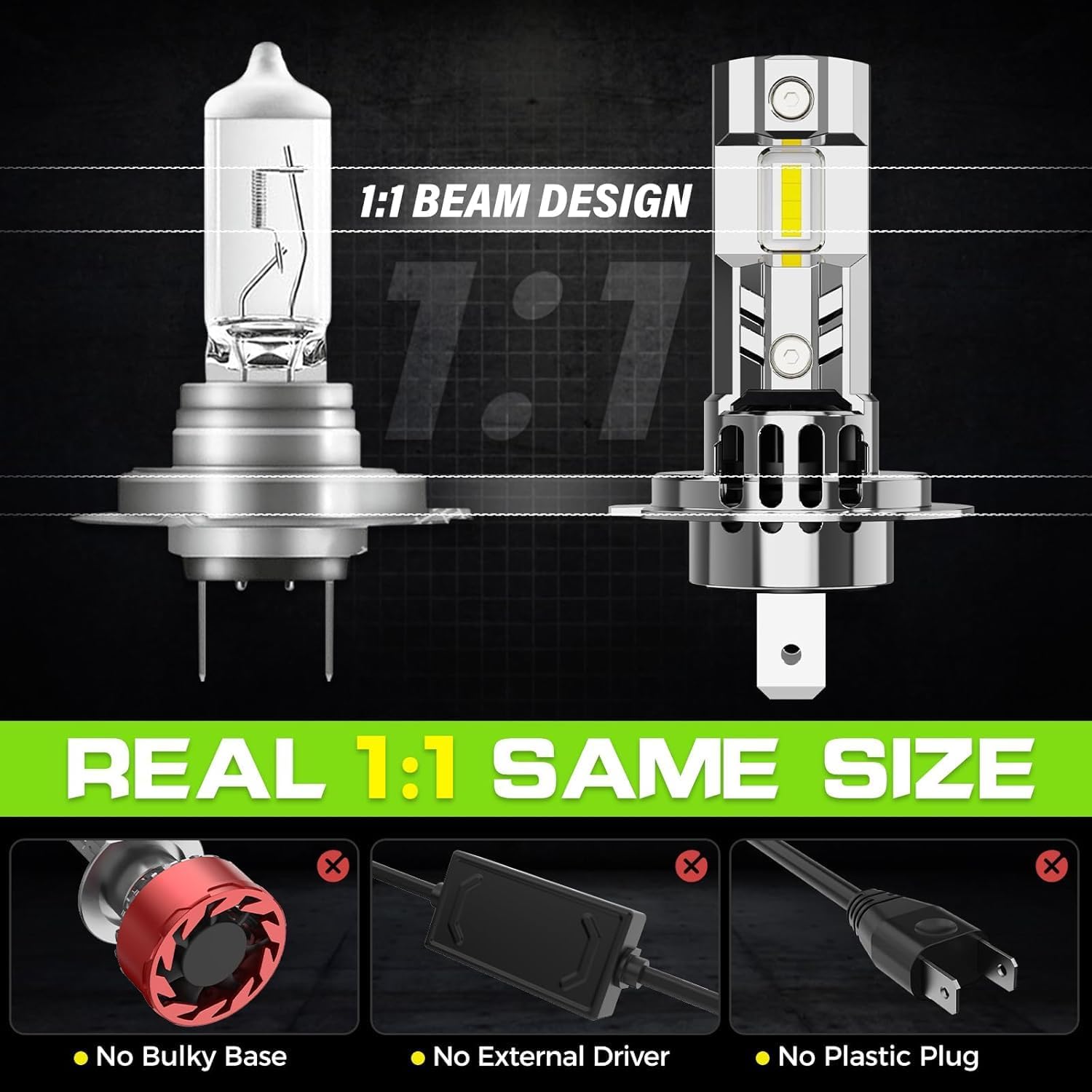 Thumbnail 4 de Autoyes H7/H1 LED Headlight Bulb (6500K) – Plug-and-play cool white upgrade with Canbus error-free support