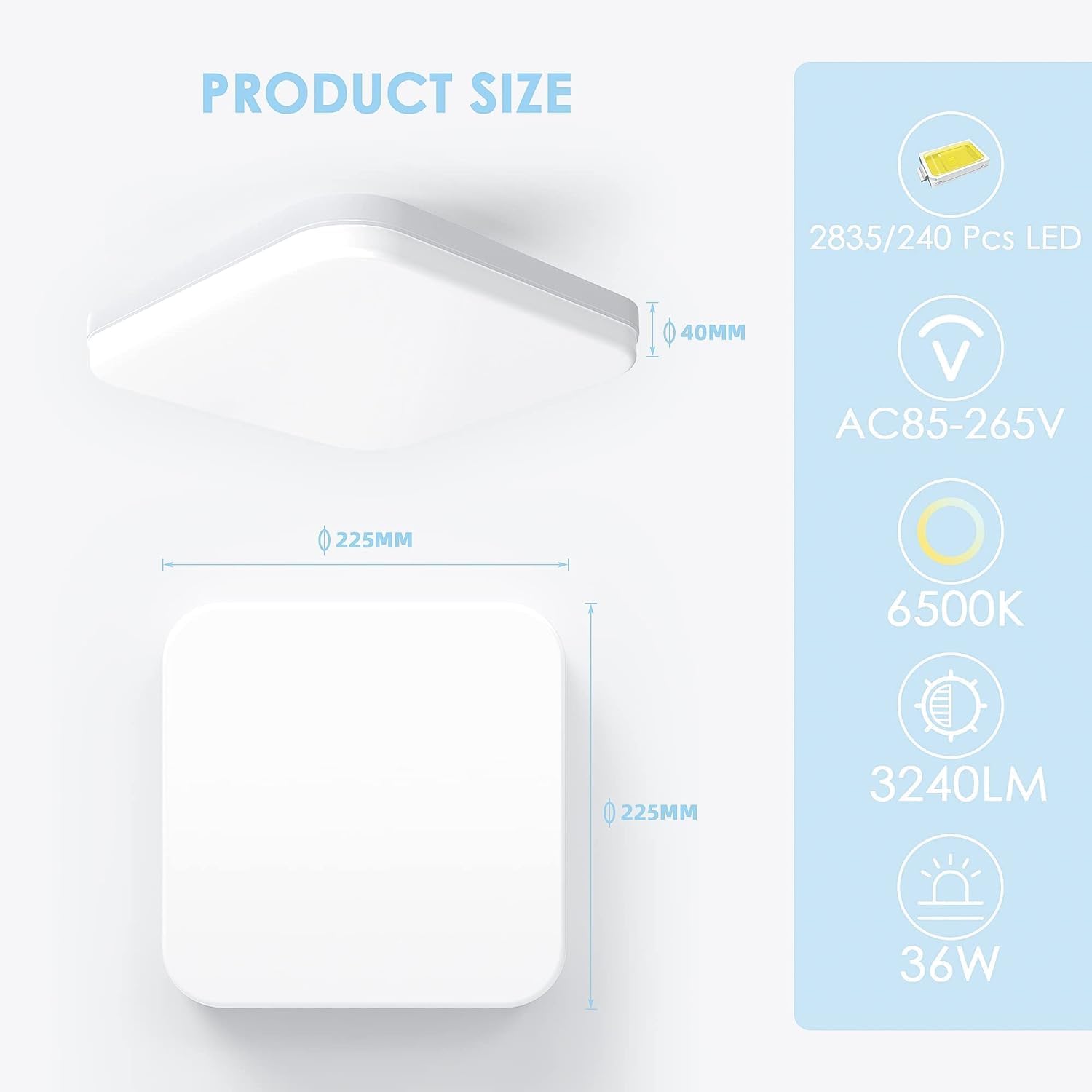 Detalle 2 de EASY EAGLE LED Lámpara de Techo Cuadrada 36W 6500K