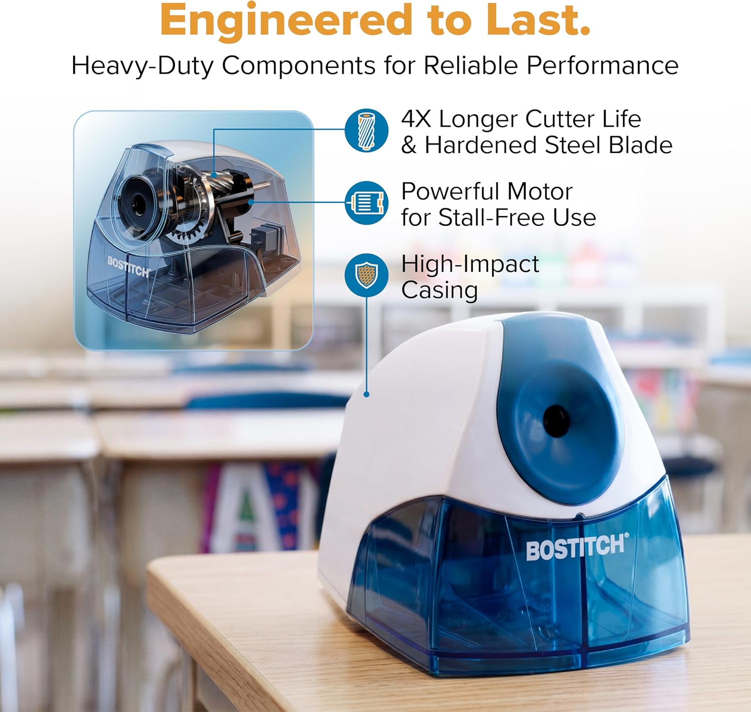 Detalle de Bostitch Office Electric Pencil Sharpener — Heavy-Duty, Stall-Free Motor for Classroom & Desk