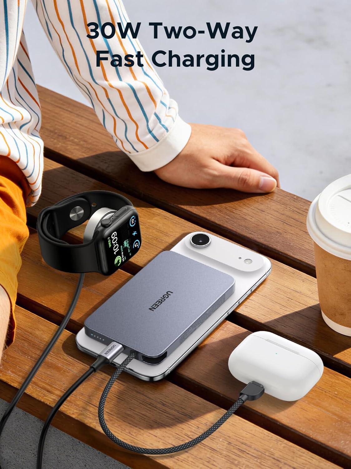 Thumbnail 5 de UGREEN Nexode Ultra-Slim 10000mAh Magnetic Power Bank (Qi2 15W) with Built-in Cable & PD 30W — MagSafe compatible, Black