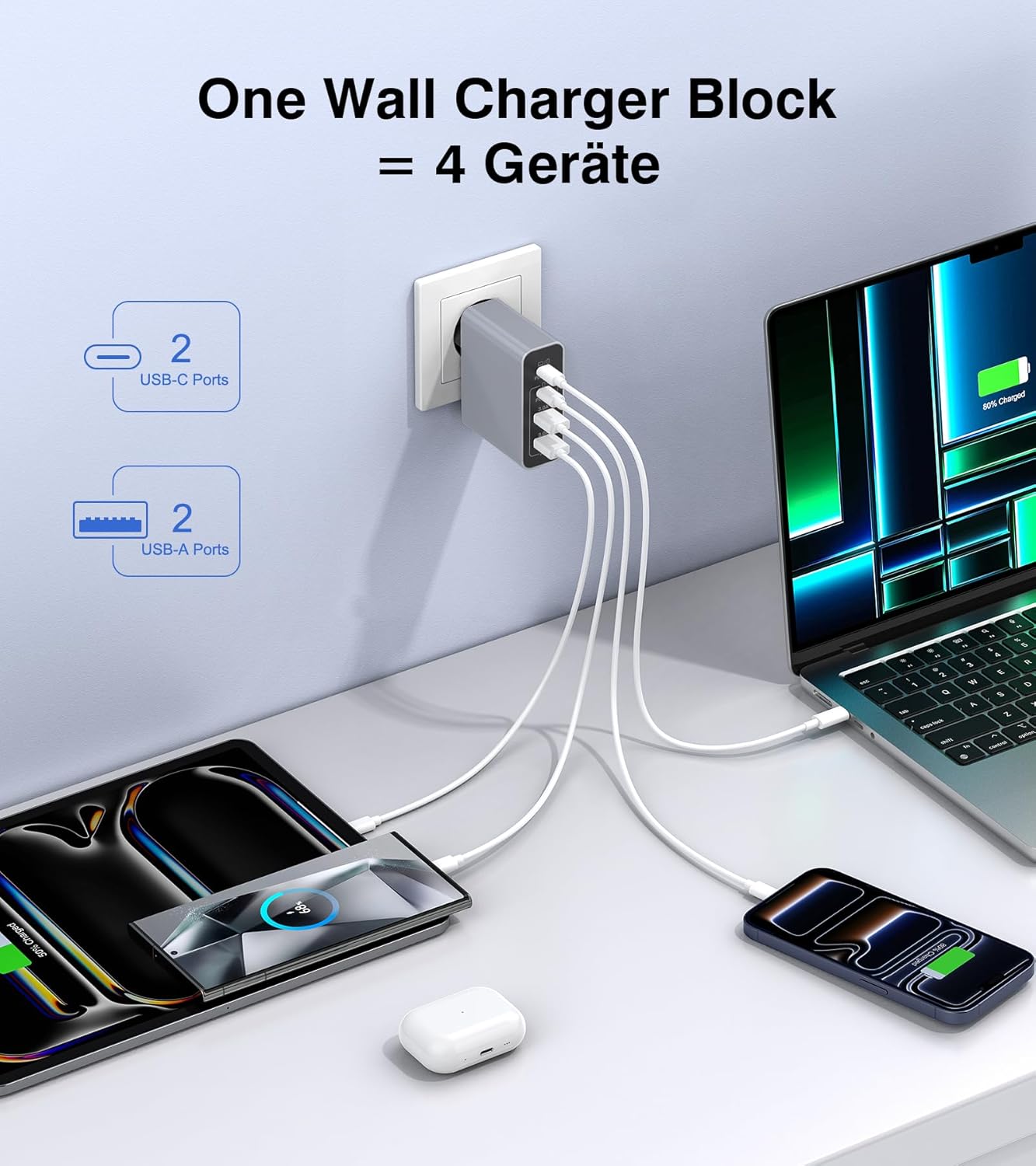 Thumbnail 3 de 120W USB-C Ladegerät 4-Port Mehrfachladegerät mit PD3.0 + QC3.0