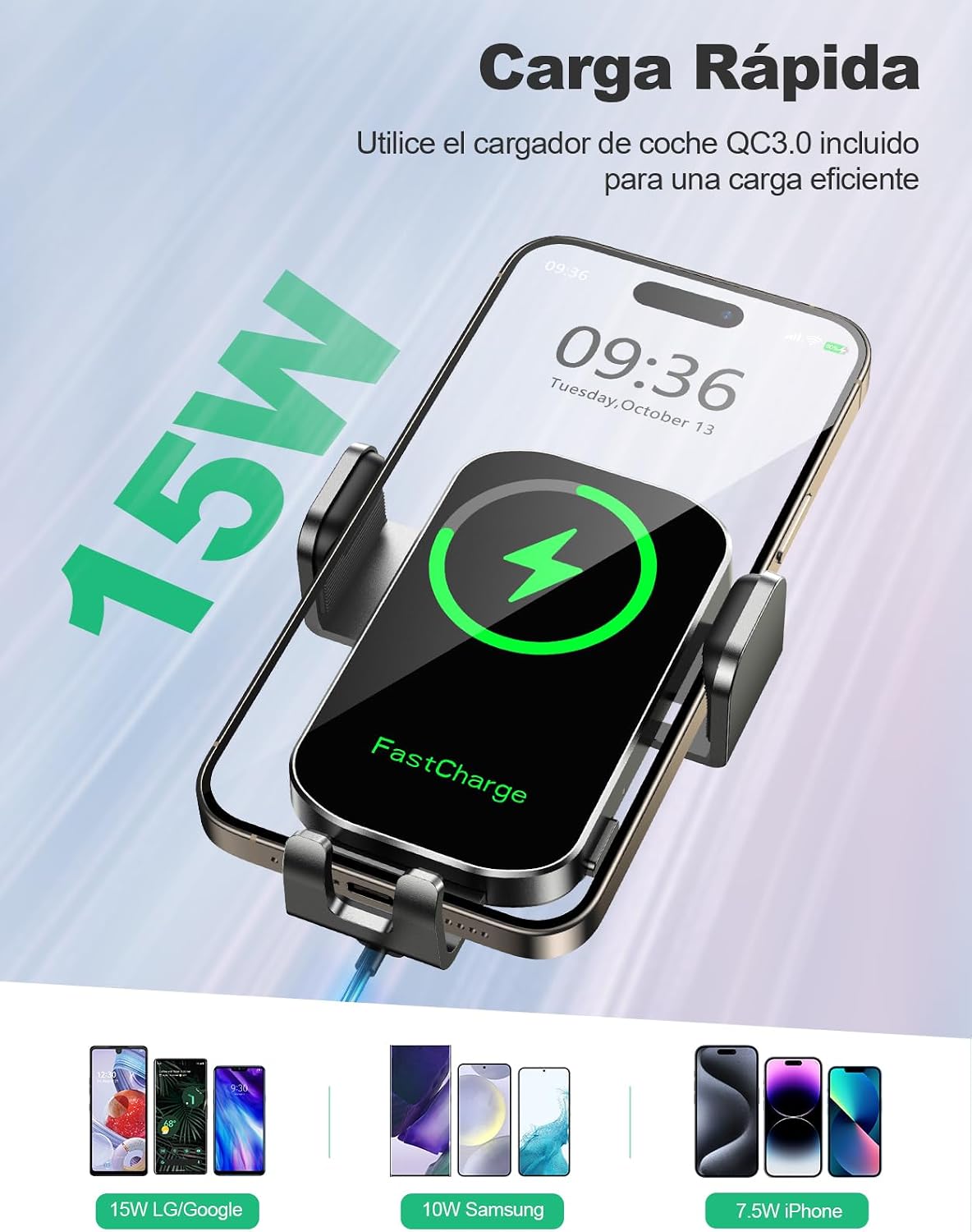 Detalle de Glangeh Cargador Inalámbrico Coche 15W