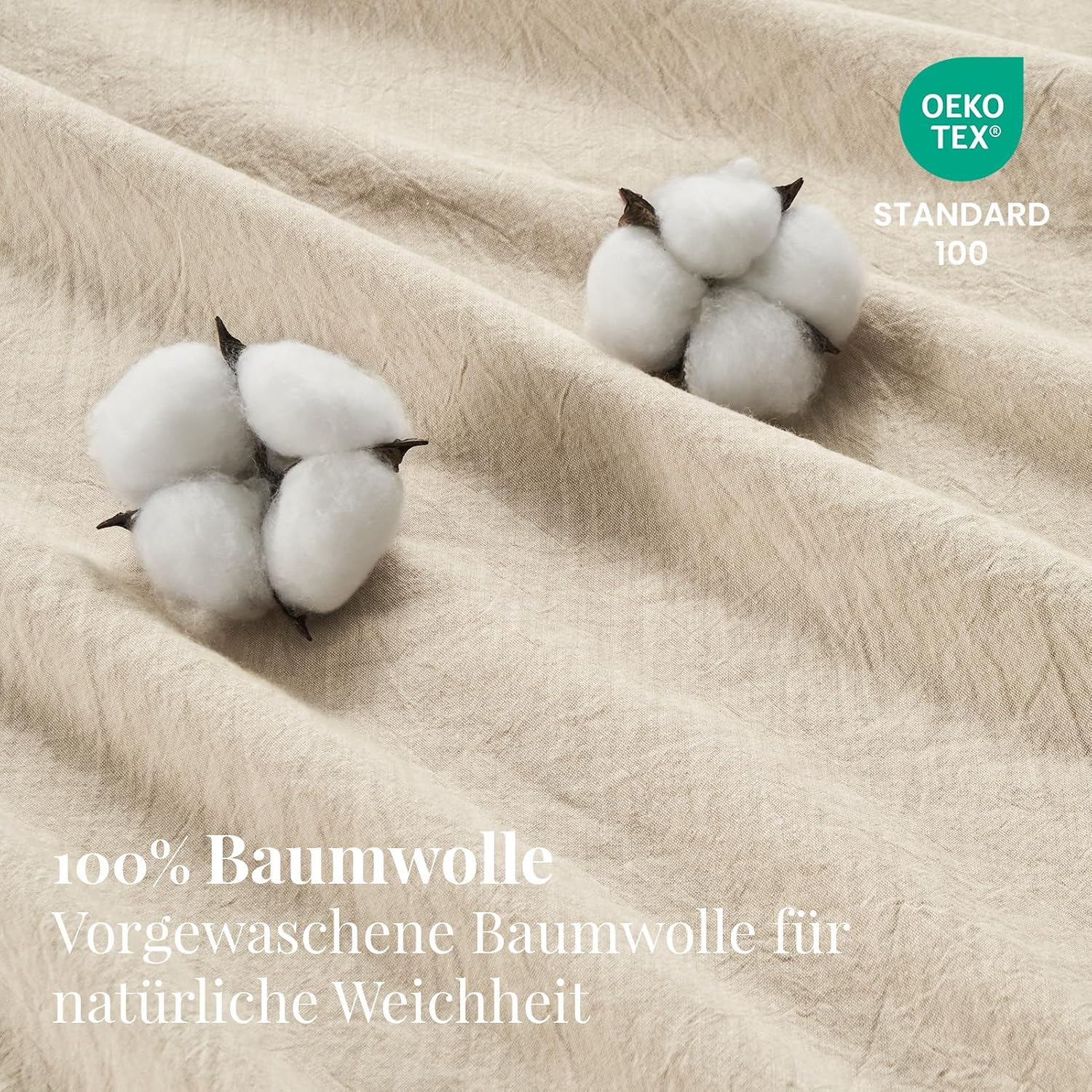 Detalle de Duvetnova Bettwäsche 200x220 aus vorgewaschener Baumwolle mit Leinenstruktur (Beige), 2 Kissenbezüge 80x80