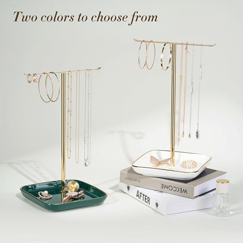 Detalle 2 de Josmimic Jewelry Holder Stand with Ceramic Base – 32cm Tall Tree Display, Gold