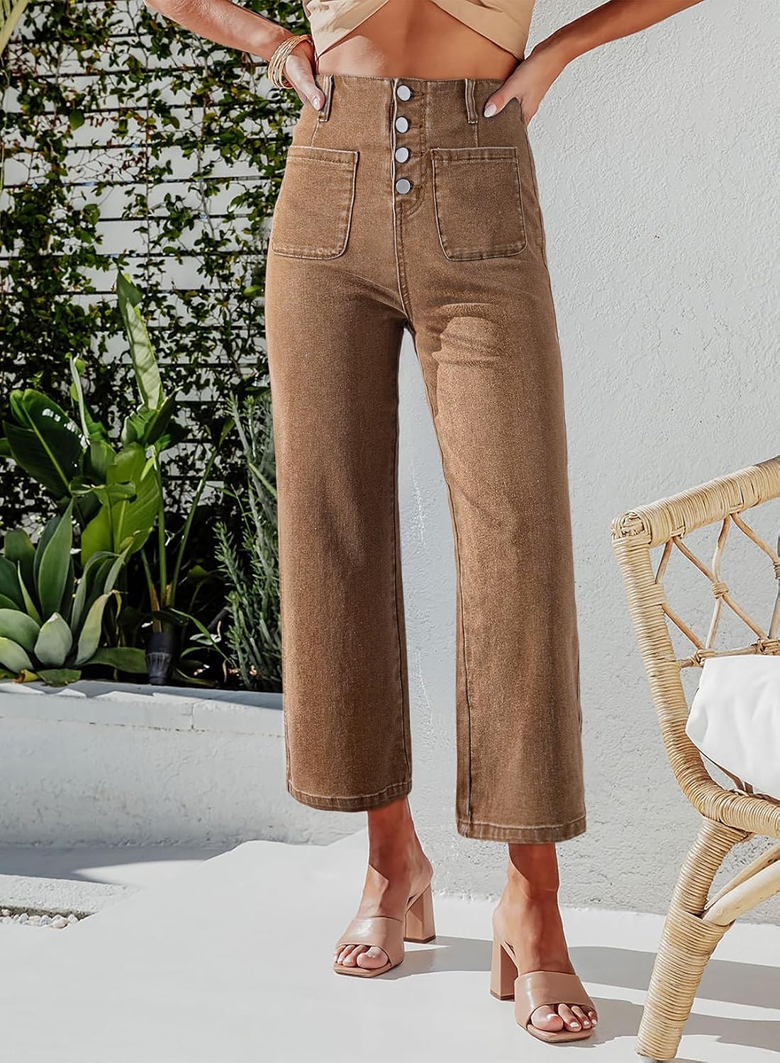Thumbnail 1 de Sidefeel Women's Wide Leg Jeans: High Waist, Zimbaplata Denim, Stretchy & Comfortable