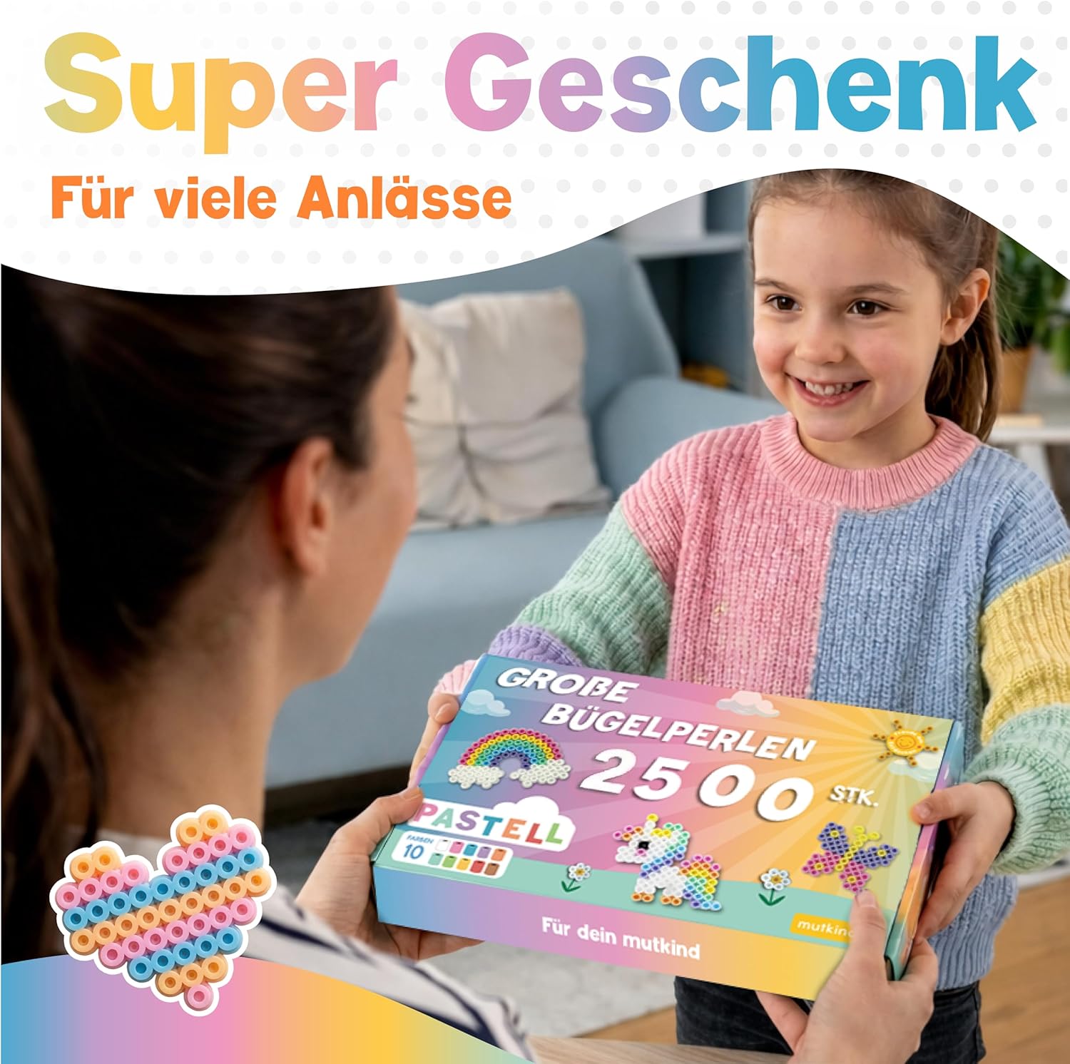 Thumbnail 6 de MUTKIND® 2500x Bügelperlen Groß 10mm – XL Steckperlen Set mit 10 Farben, ab 3 Jahren
