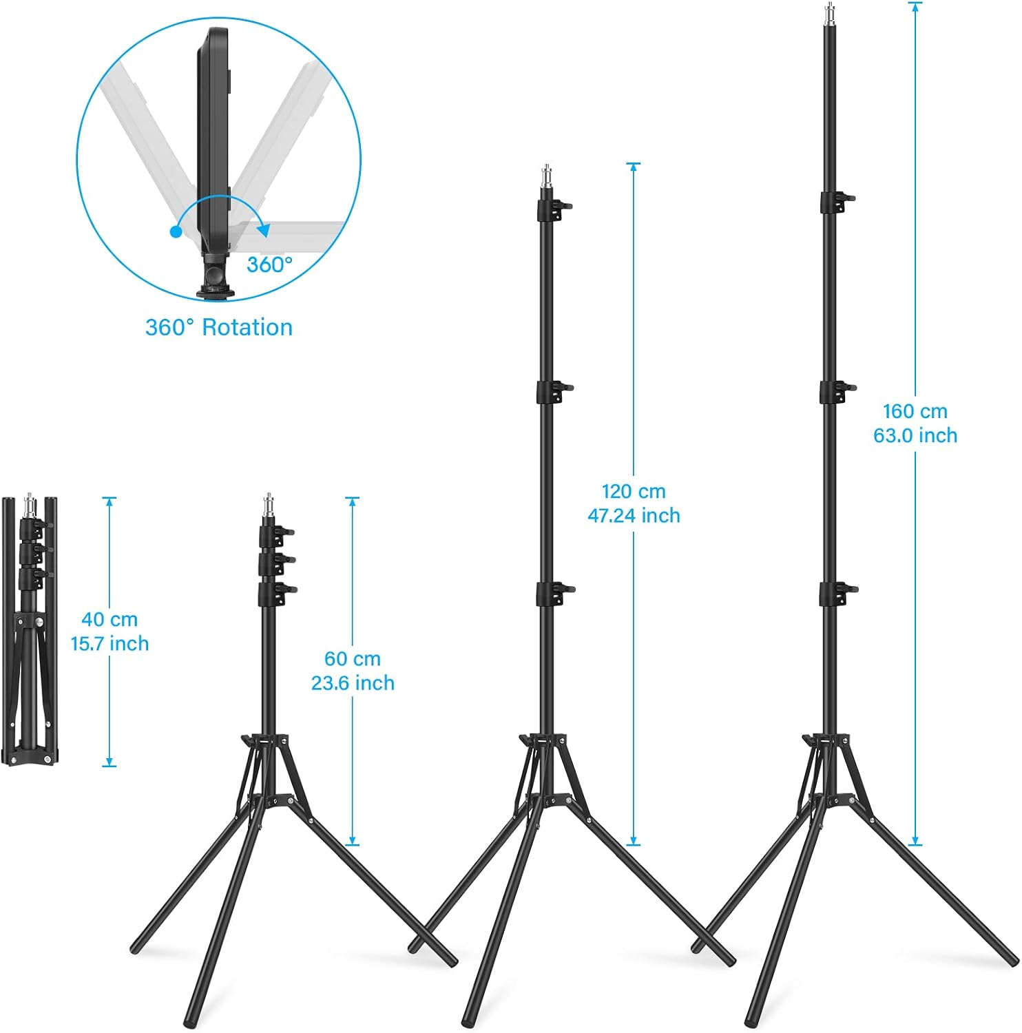 Thumbnail 4 de Obeamiu 2 Pack LED Video Lights 63" tripod